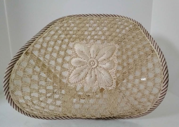 Auto Seat Back Support Cushion Beige Embroidery Stitched Floral Design Center