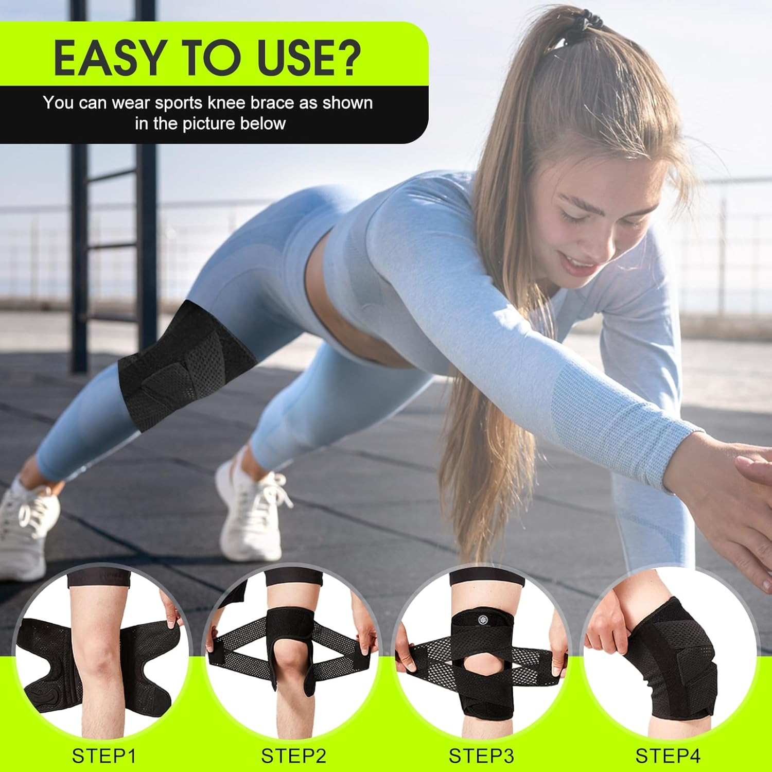 Knee Brace for Women & Men Breathable Compression Knee Support with Side Stab