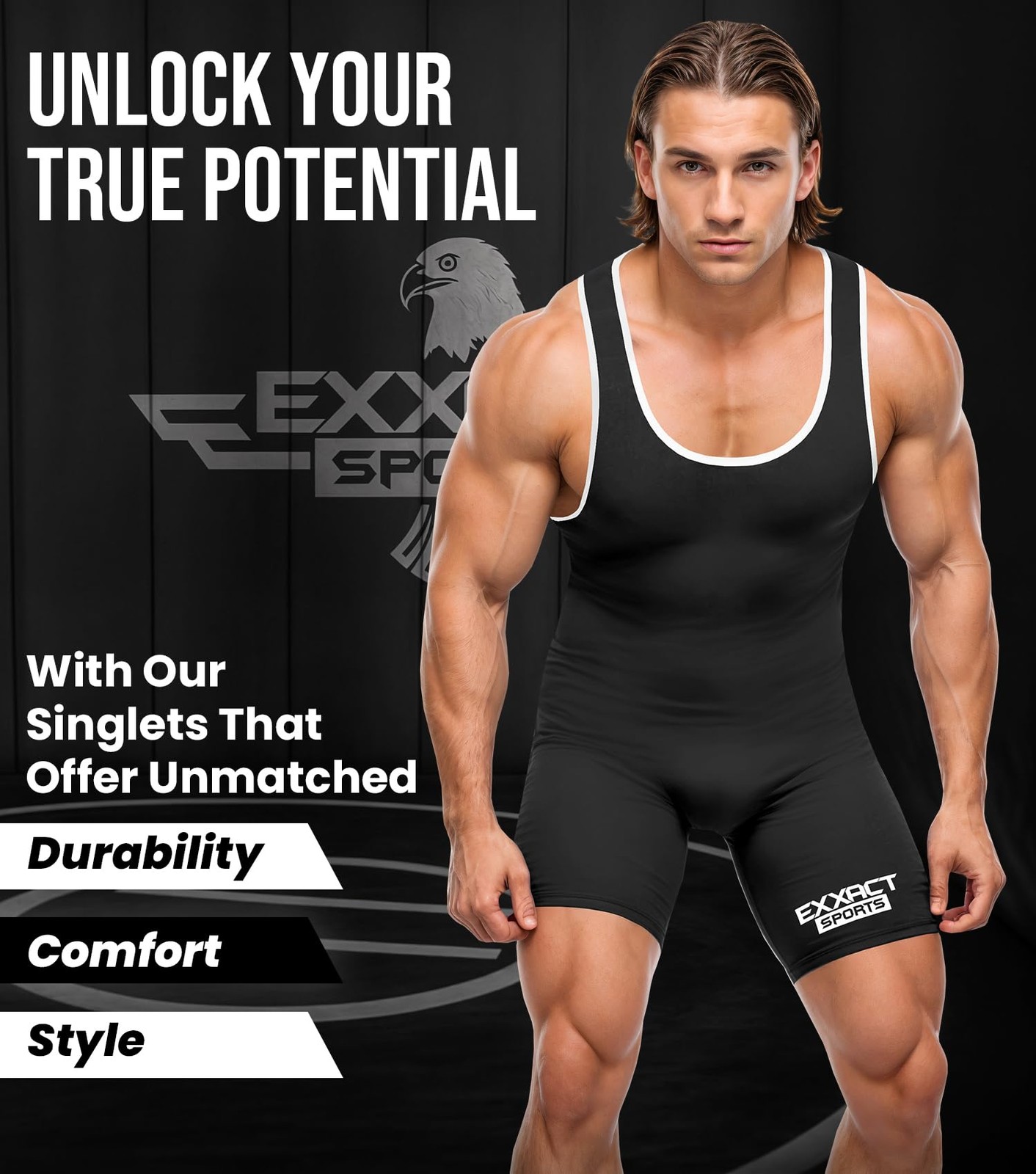 Exxact Sports Plain Men’s Wrestling Singlet, High Performance Small, Black