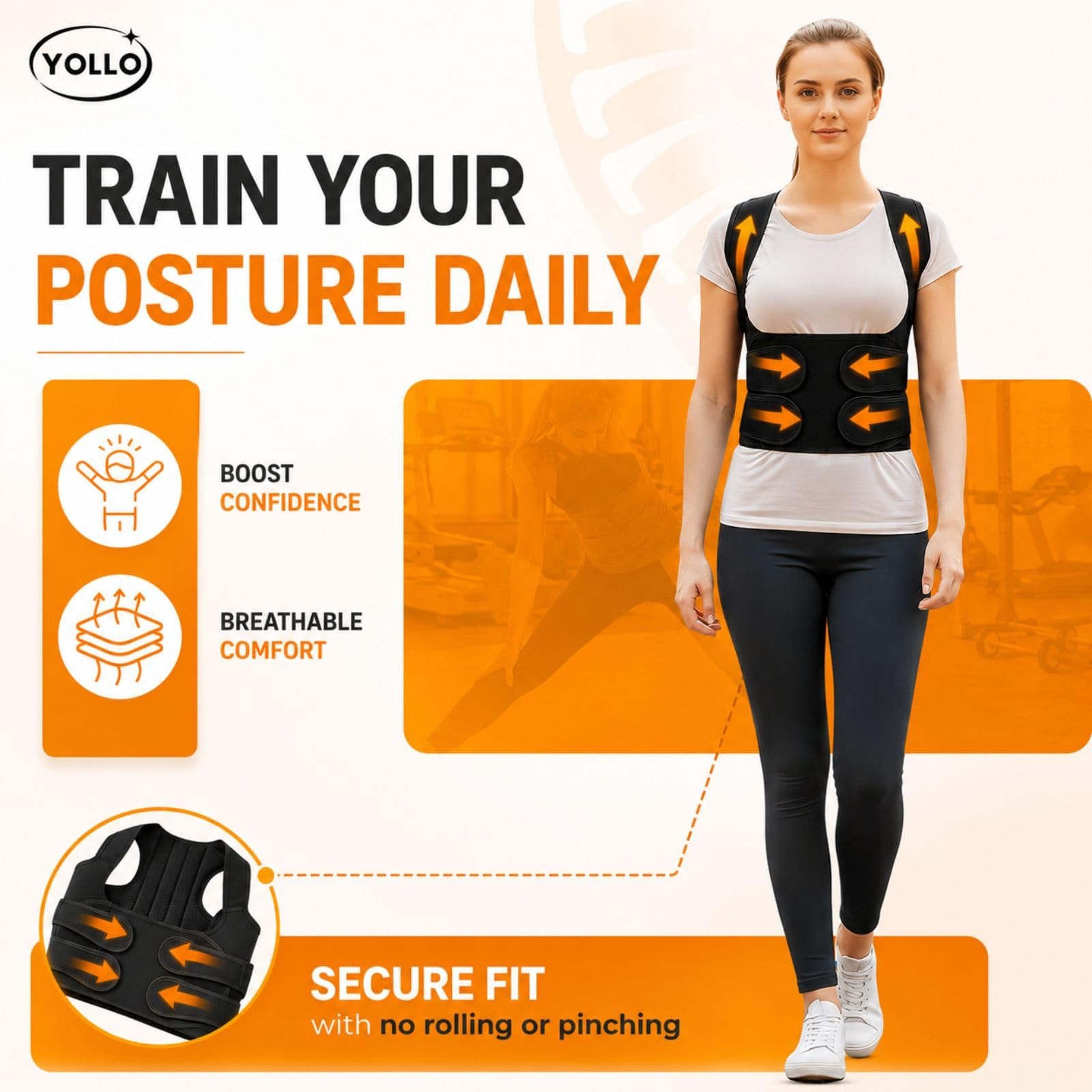 YOLLO Posture Corrector for Women & Men, Adjustable Back Brace Medium, Black