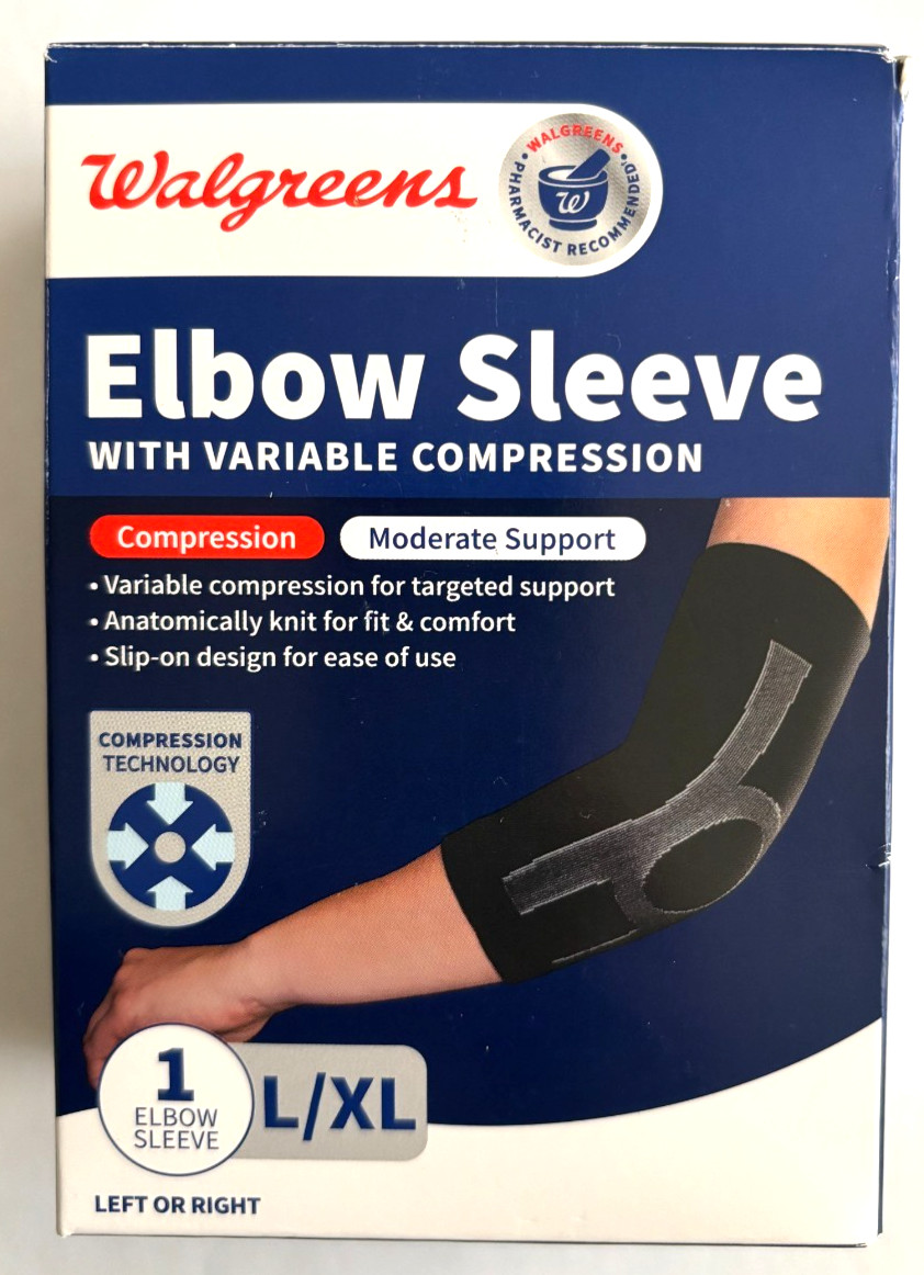 Elbow Sleeve Variable Compression, Sz L/XL Black, Left Or Right, New, Walgreens