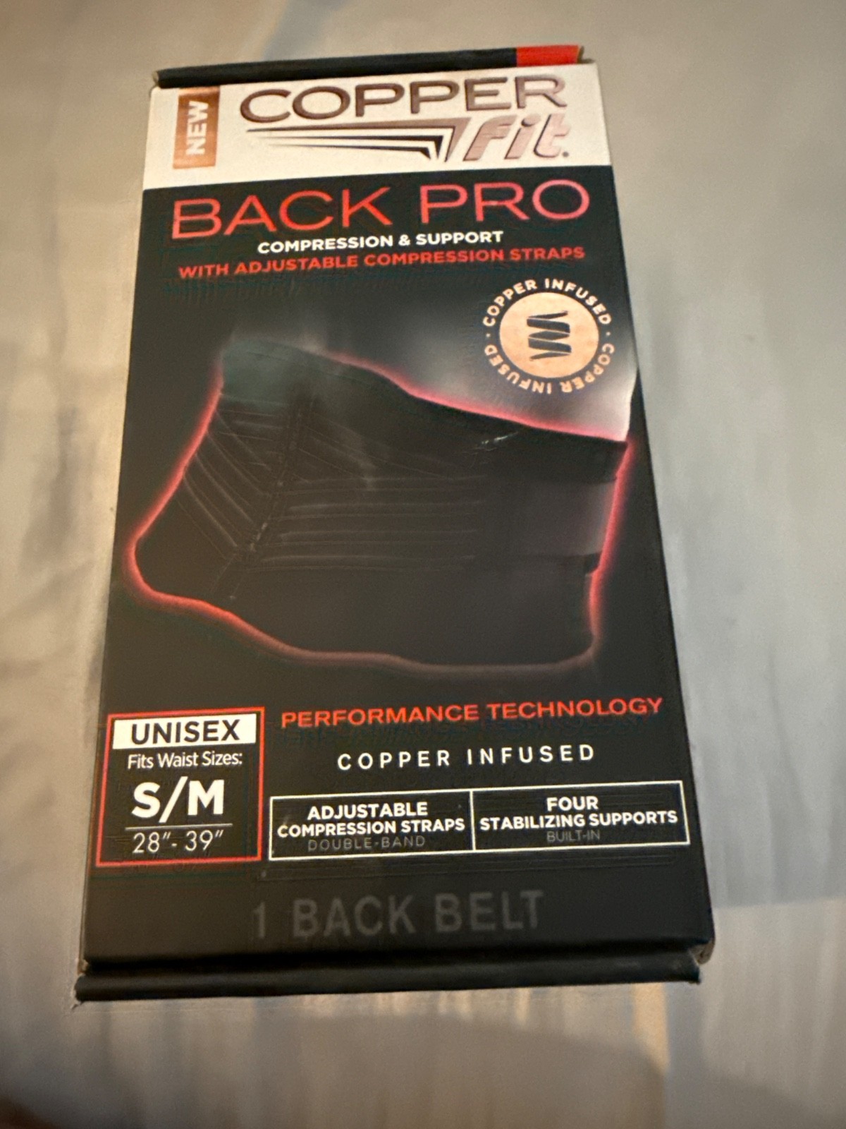 Back Pro Compression and Support Belt Copper Fit S/M 28”-39”New in Box No shippg