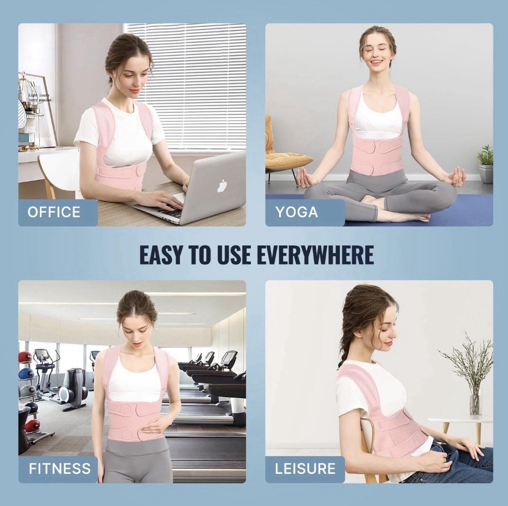 Pink Adjustable Ergonomic Posture Corrector Back Brace Size L Breathable Support