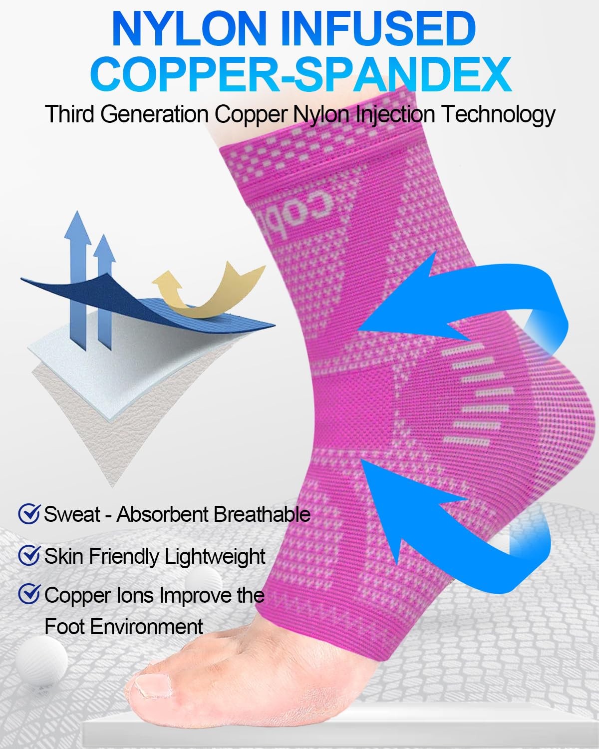 LISEPWU Copper Ankle Brace for Men & Women, Ankle Compression Sleeve 1 Pair