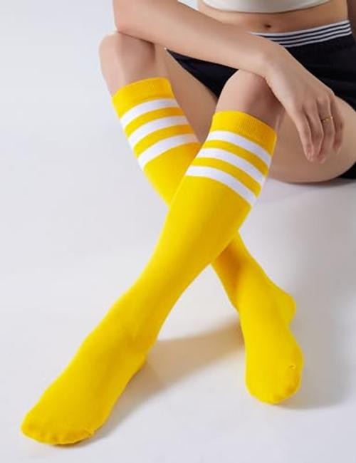 Women’s Knee High Socks Outdoor Sport Athletic One Size 1 Pack Yellow White