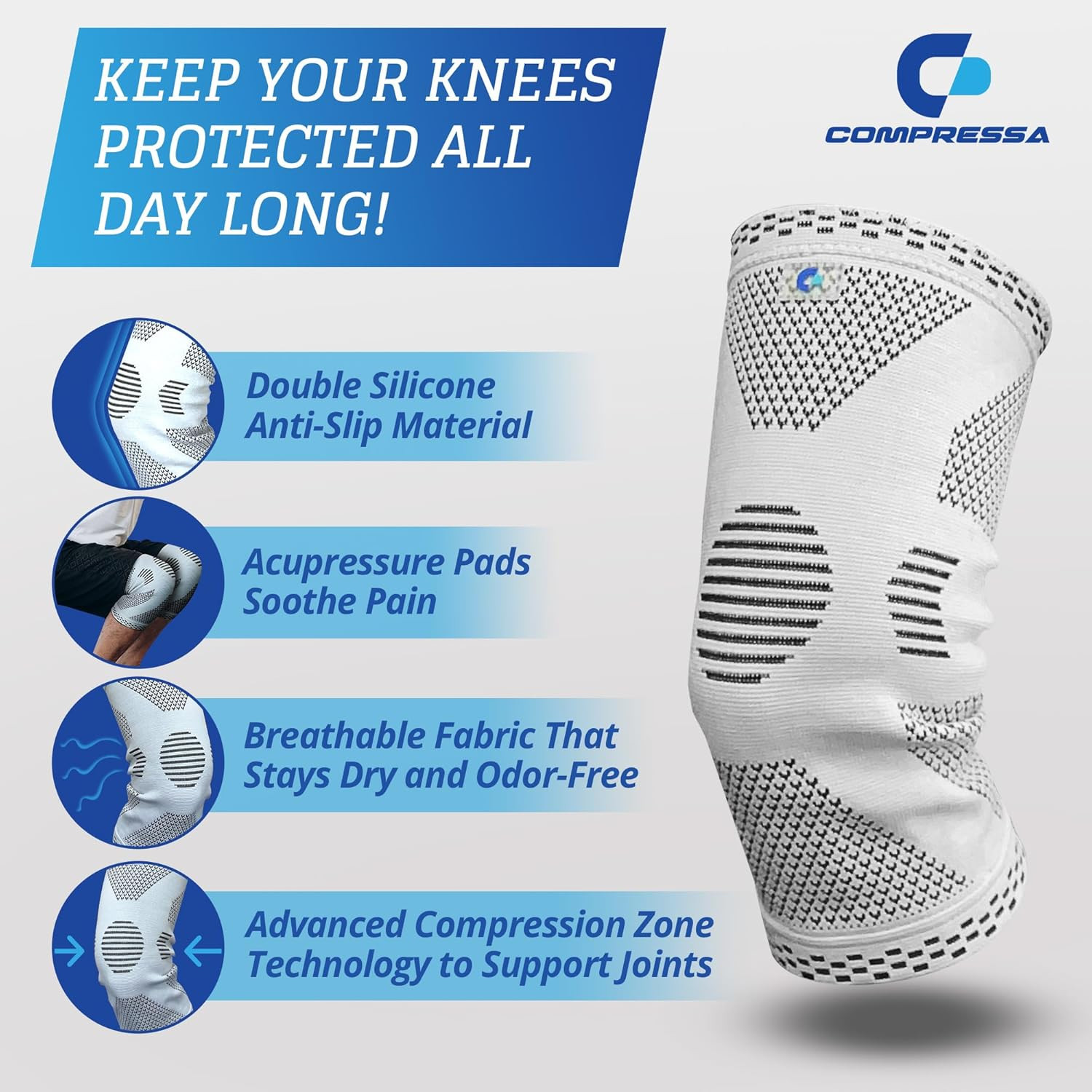 Compressa Knee Sleeve for Women & Men (Regular) – Non-Slip Compression Support f