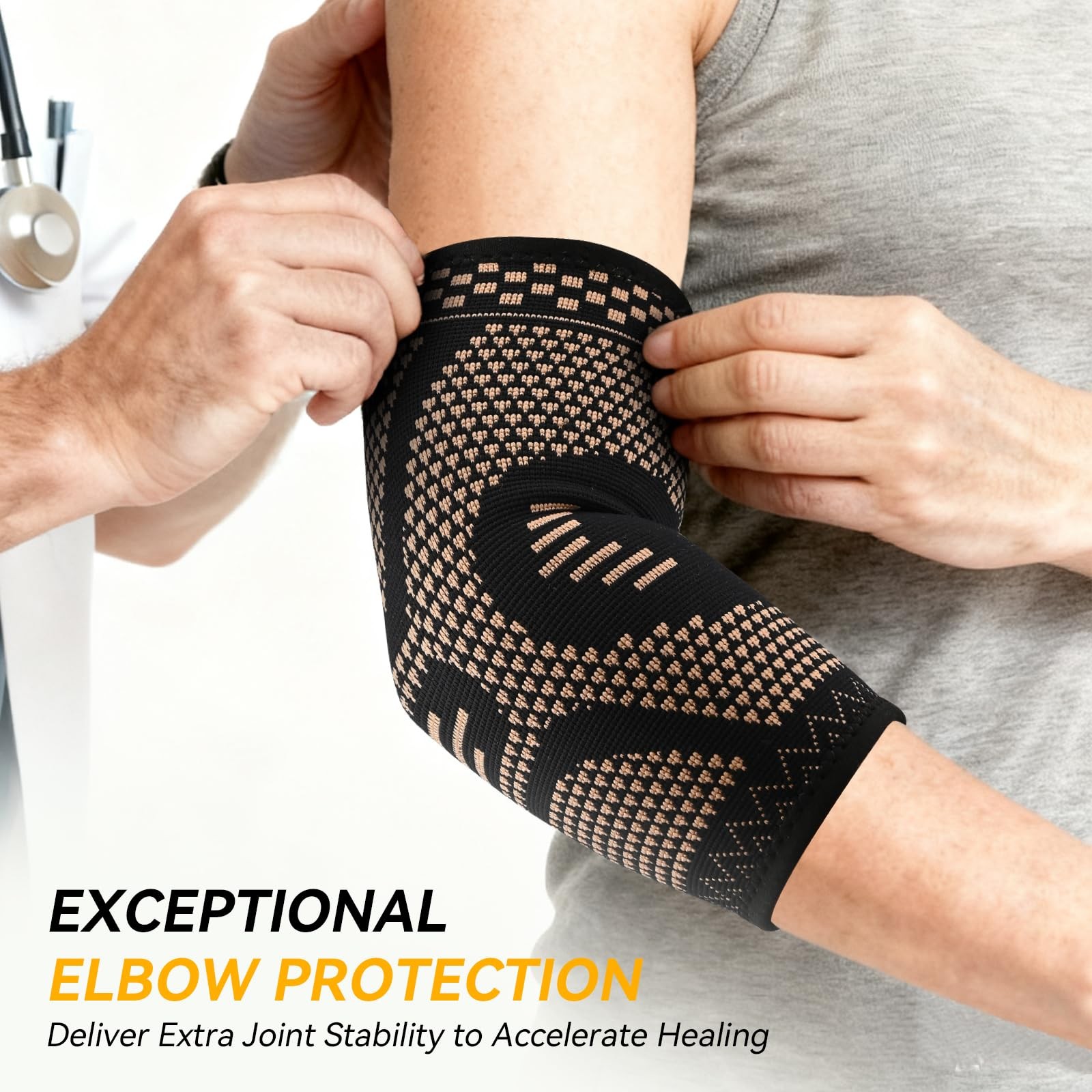 INDEEMAX Copper Elbow Compression Sleeve, 2 Pack Medium, Black