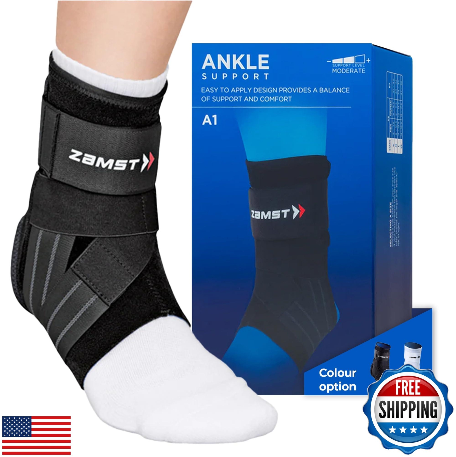 Zamst A1 Black Ankle Brace for Sports – Breathable Sports Ankle Support for M
