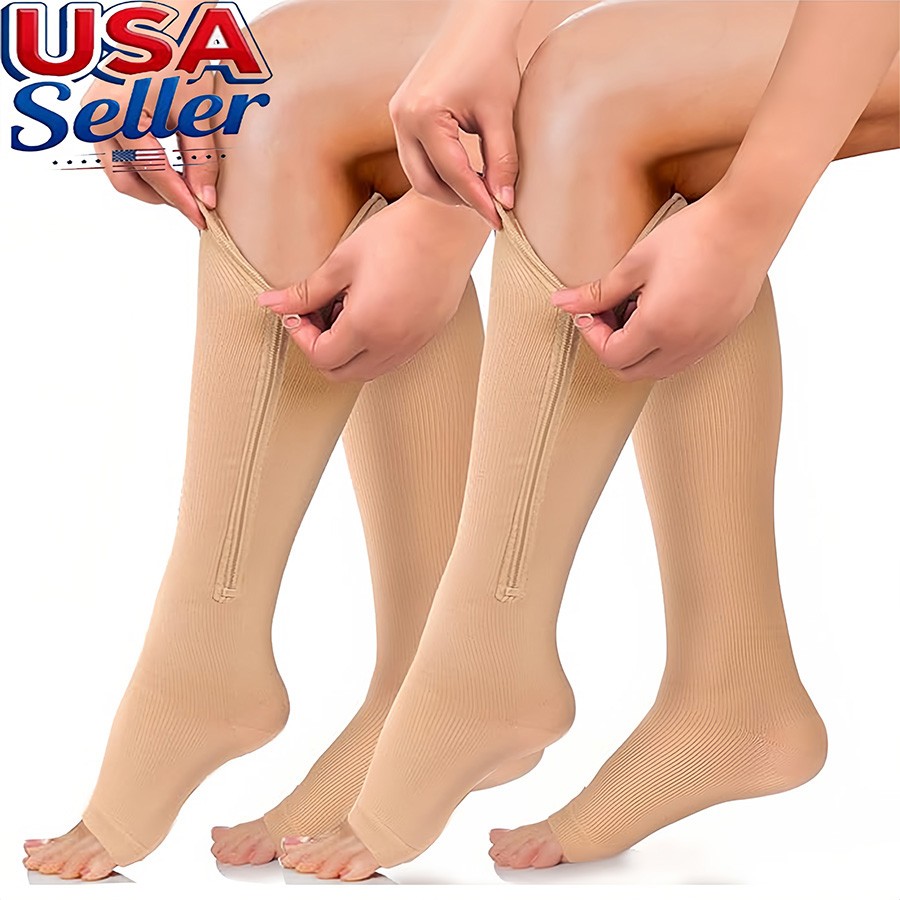 1/3Pairs Zip Up Compression Socks 15-20mmHg Leg Zipper Surgical Stockings Unisex