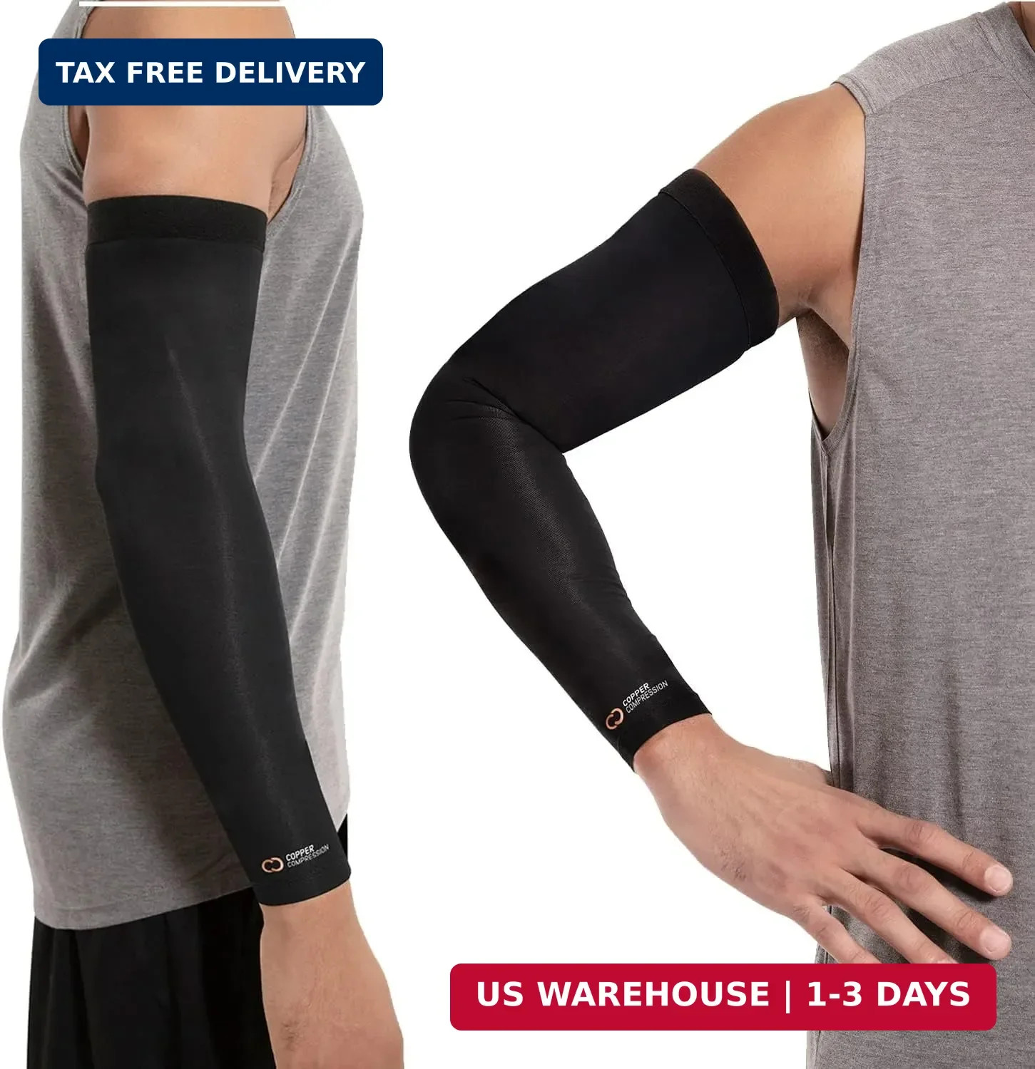 XXL Black Copper Infused Full Arm Sleeve Brace Tennis Elbow Post Surgery Support