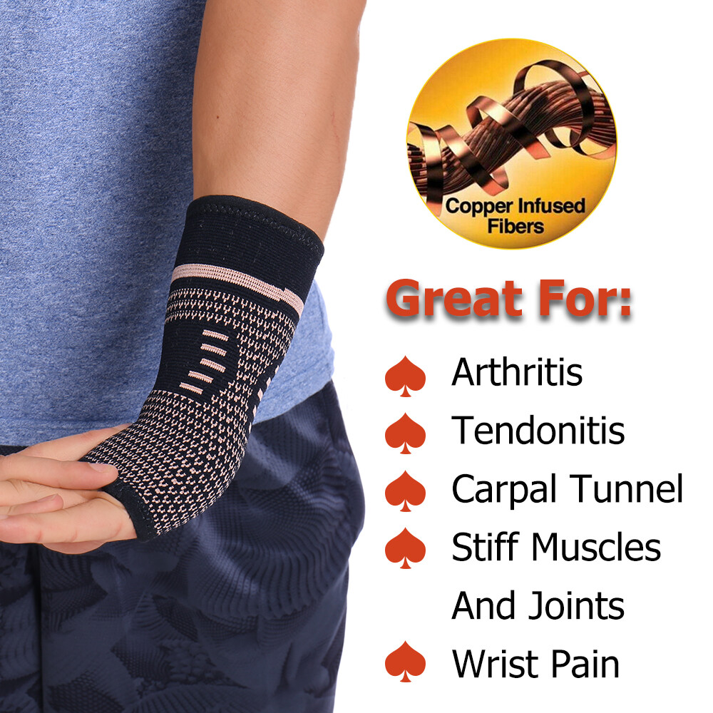 Copper Wrist Brace Support Compression Carpal Tunnel Hand Arthritis Sports