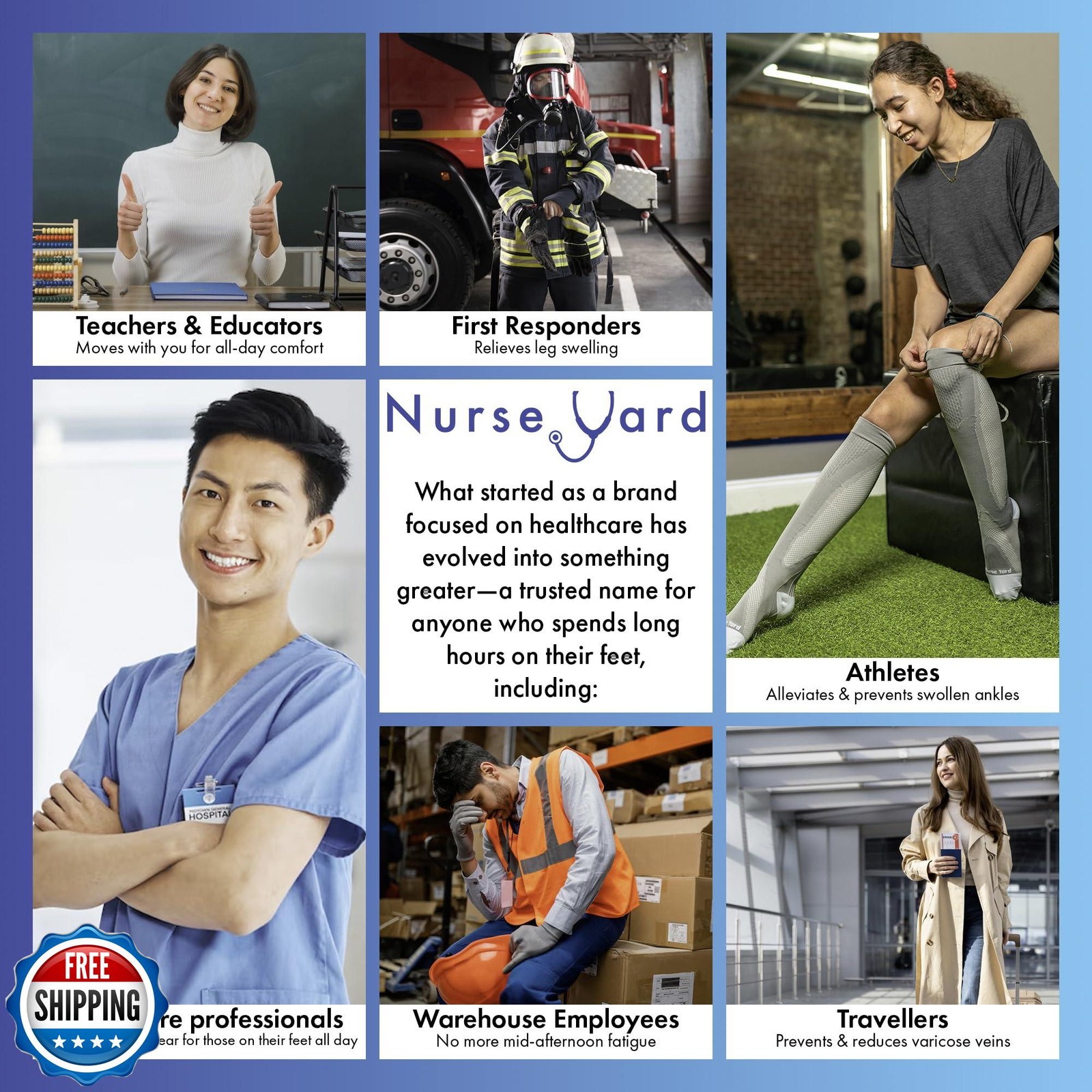 Nurse Yard Compression Socks for Nurses – Women and Men – 20-30mmHg Graduated