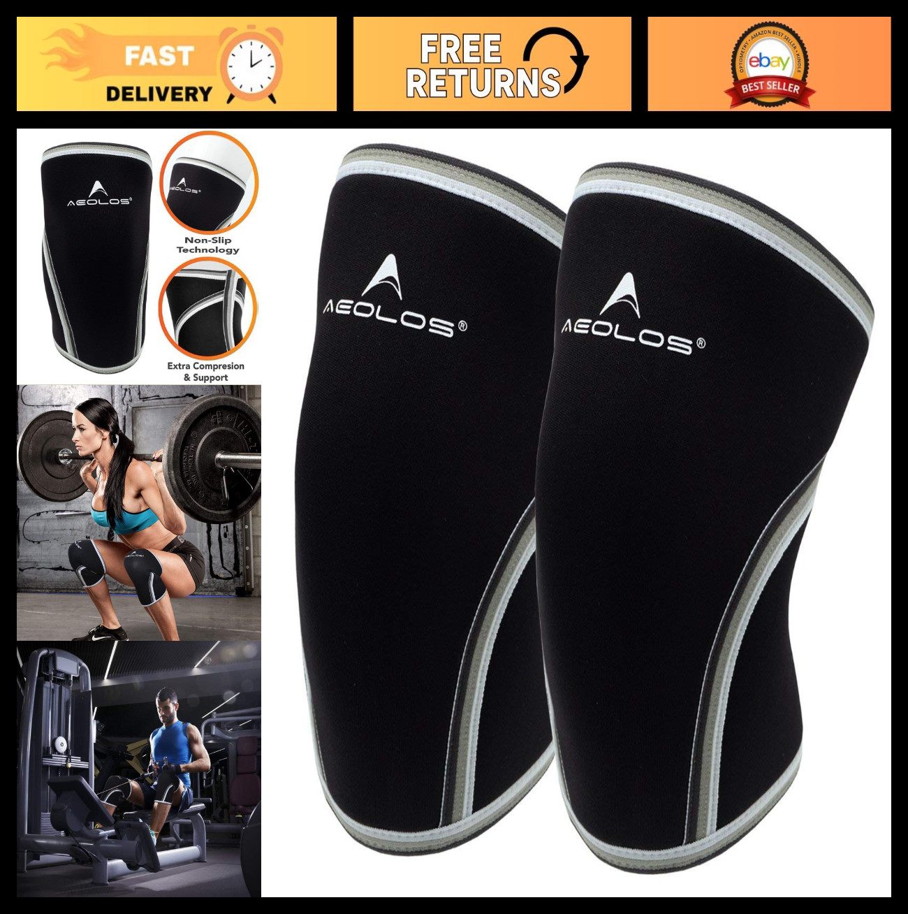 7mm Compression Knee Sleeves – Heavy-Duty Braces for Lifting, Squats, Gym – Medi