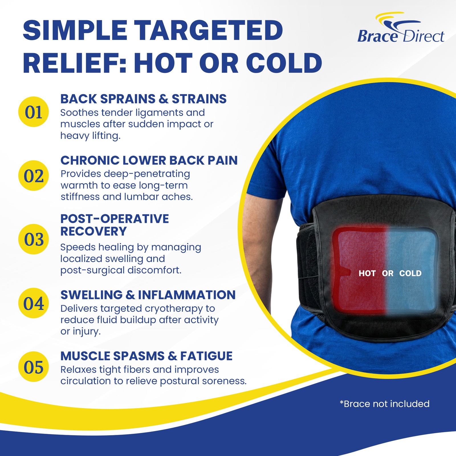 Brace Direct Back Brace Hot/Cold Therapy Pack – Small, Oval & Large – Reusable