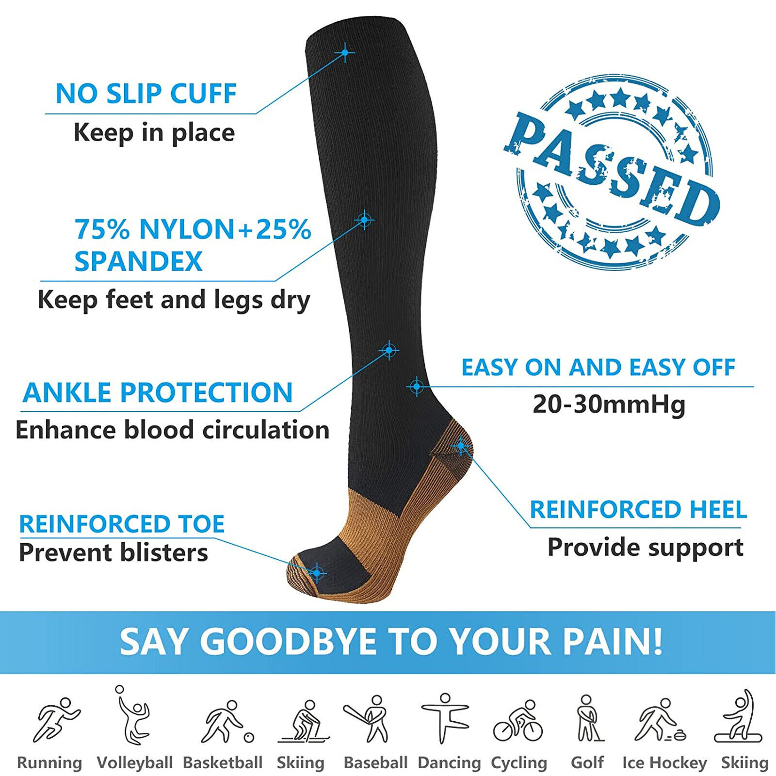 3 Pairs Closed Toe Sox Knee High Compression Socks 20-30 mmHg Medical Grade-Ⅱ