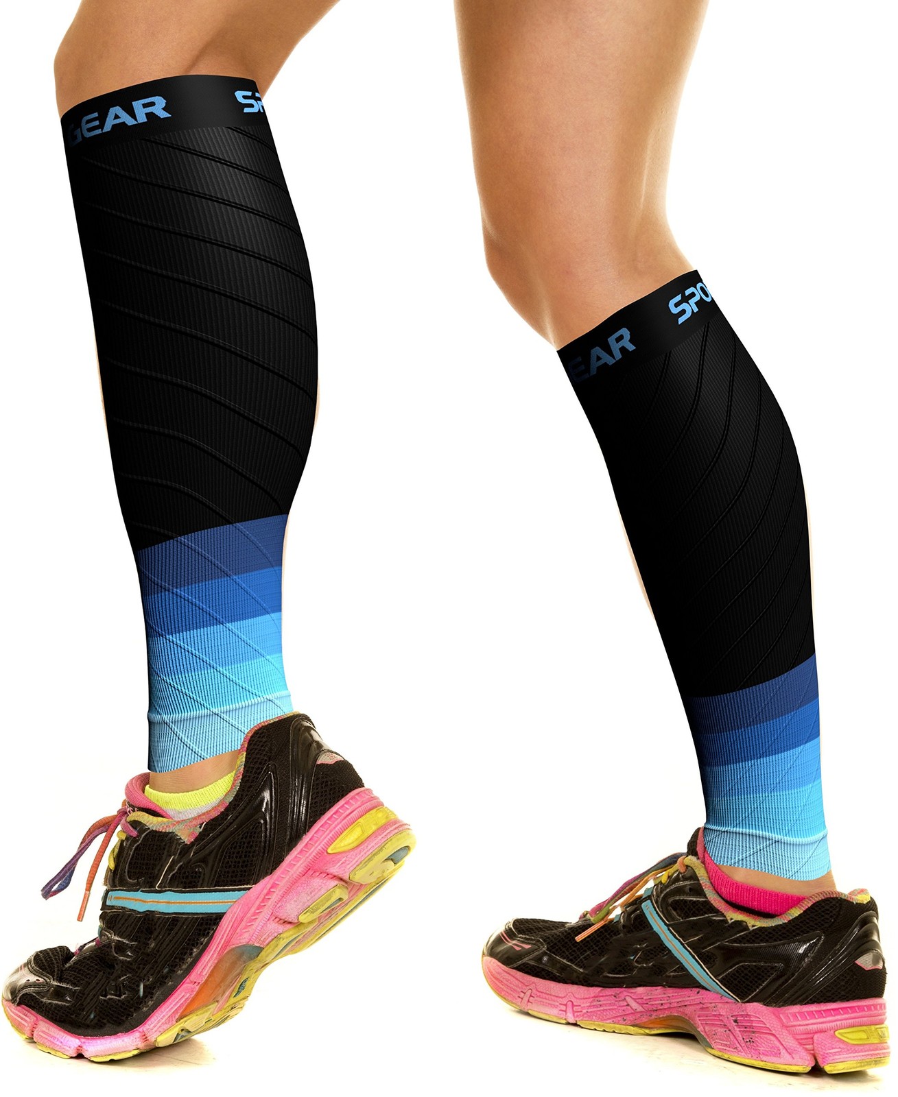 Physix Gear Calf Compression Sleeves – Shin Splint Large-X-Large, Black/Blue