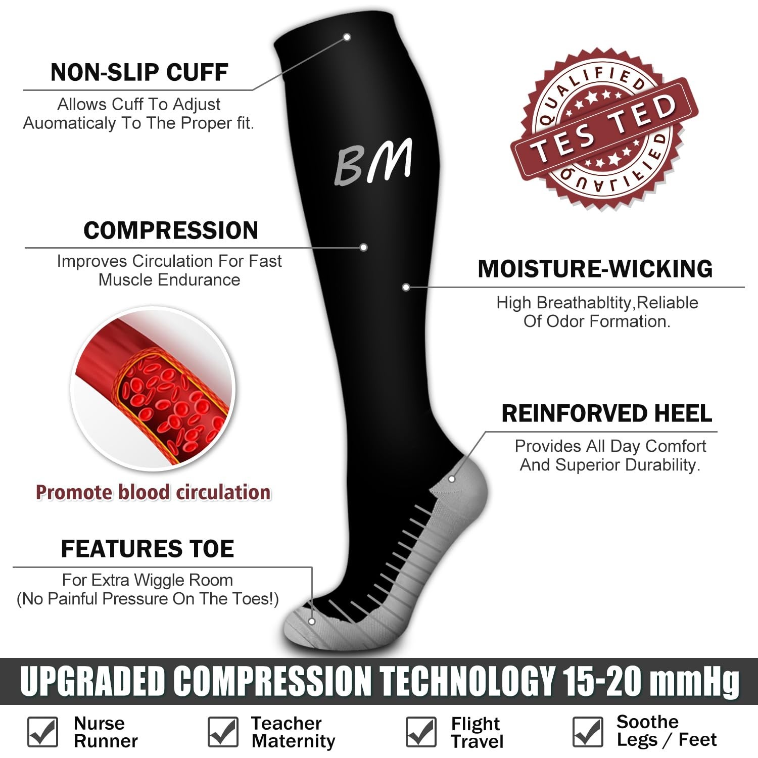 6 Pack Copper Compression Socks for Women and Men Circulation-Best Support fo…