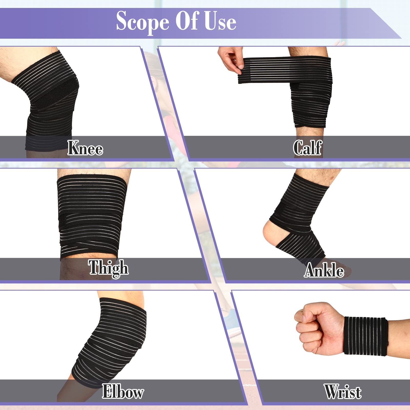 Unittype 6 Pieces 2 Size Elastic Calf Compression Bandage M, black, white