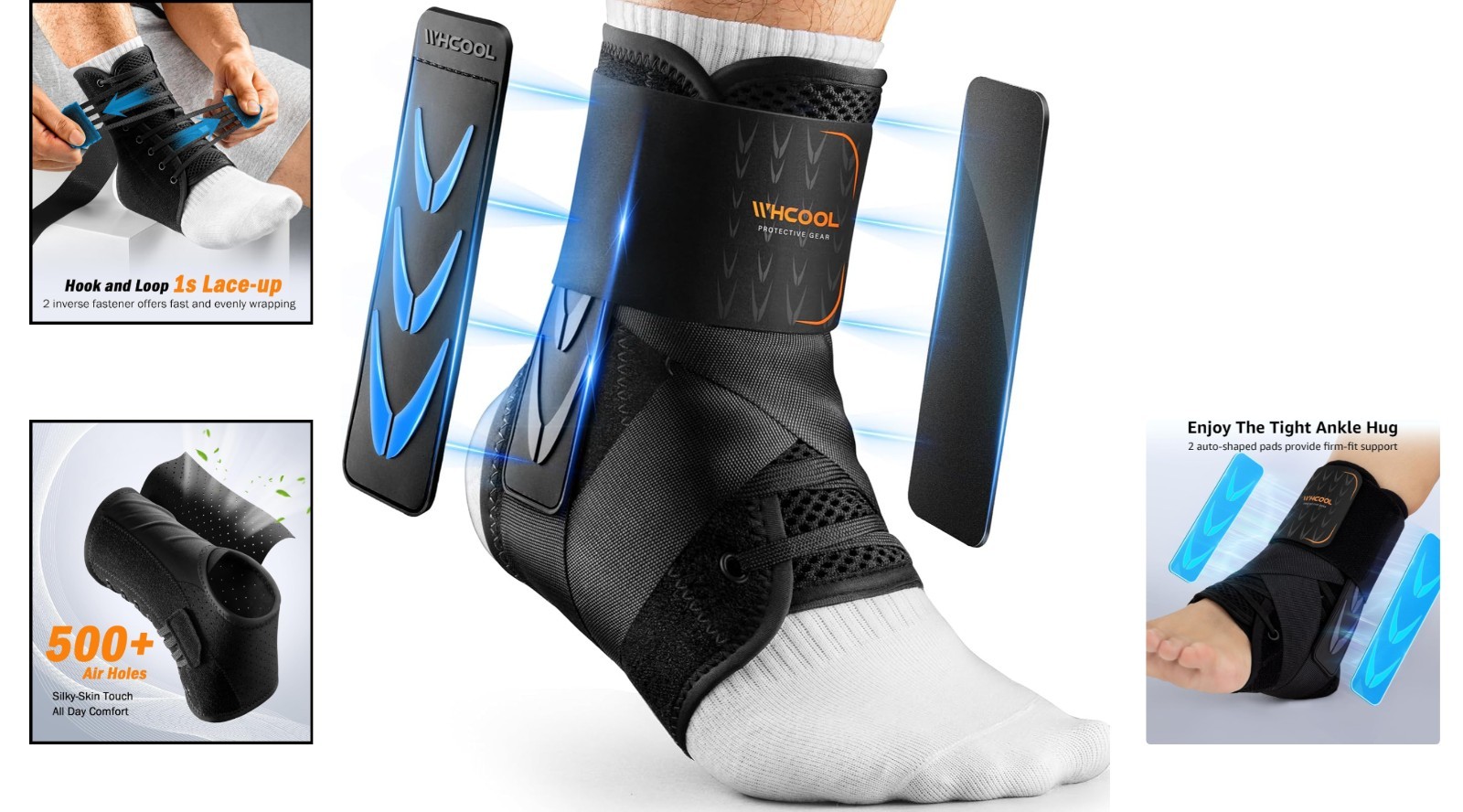 Adjustable Slim Ankle Brace with 2 Auto-Shaped Pads – M(12-13”) for Optimal Fit