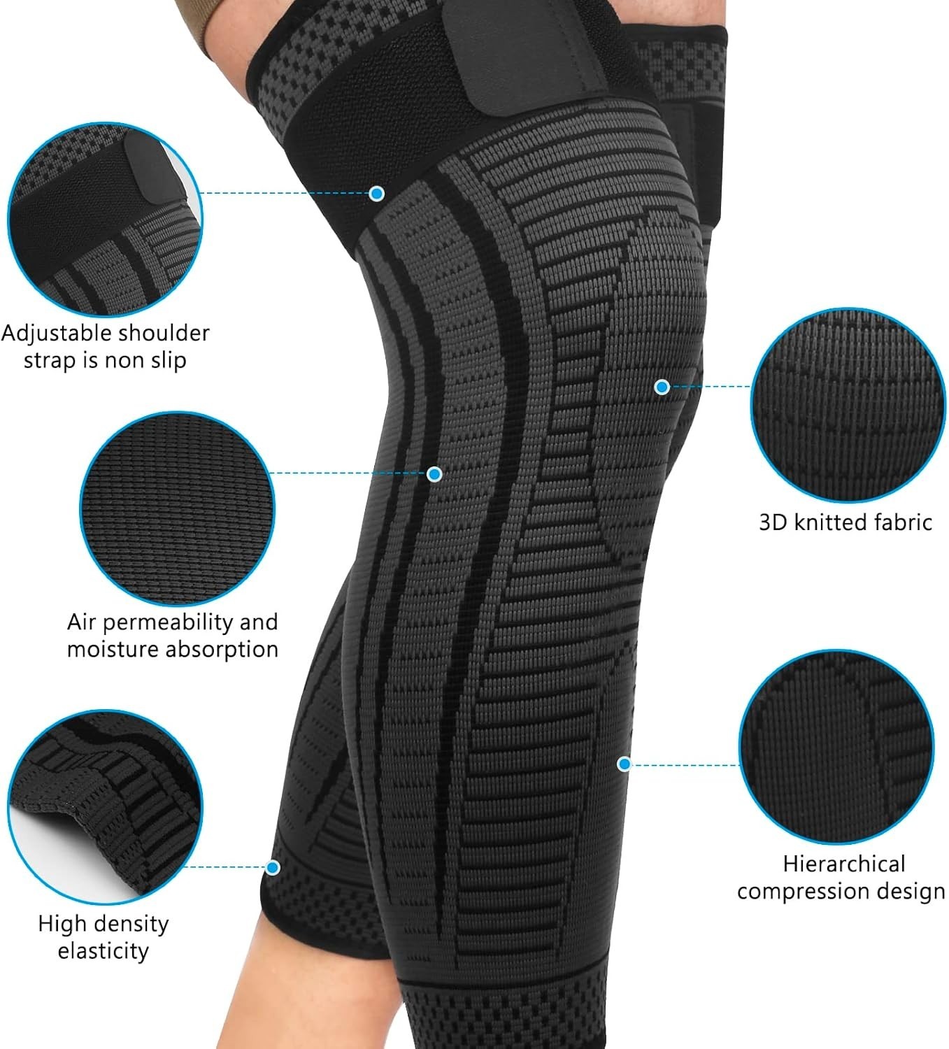 Full Leg Compression Sleeves 2 Pack Long Knee Support for Men and Women for A…