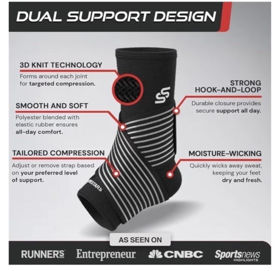 Sleeve Star Ankle Support Sprained Ankle Planter Fasciitis Large Black Sealed