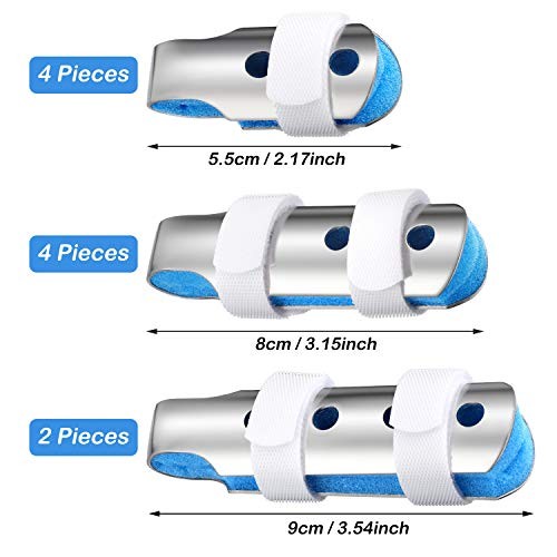 BBTO 10pcs Finger Splints Metal Padded Support, 3 Sizes Blue