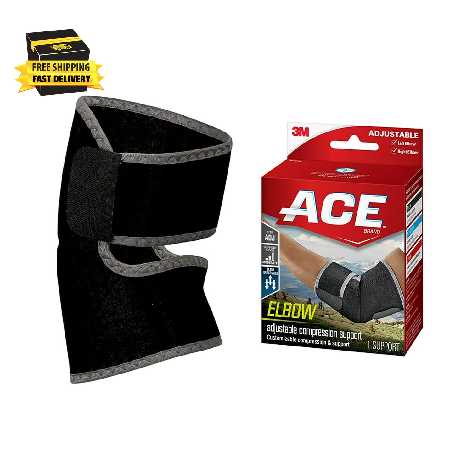 ACE Brand Adjustable Compression Elbow Support, Moderate Support for Weak, Sore