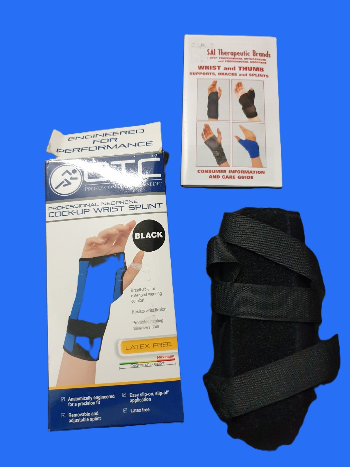OTC Wrist Splint Black & Blue Small Right-Hand Neoprene for Carpal Tunnel Relief