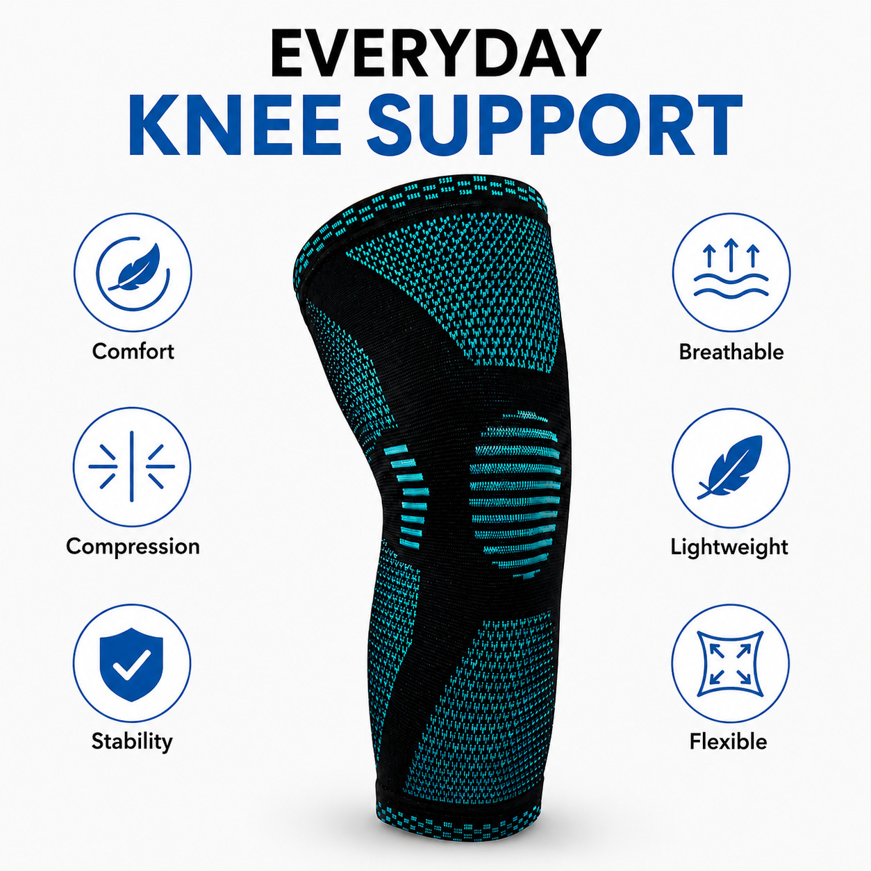 POWERLIX Knee Brace Compression Sleeve 2 Pack Pair Men Women Medium Teal Support