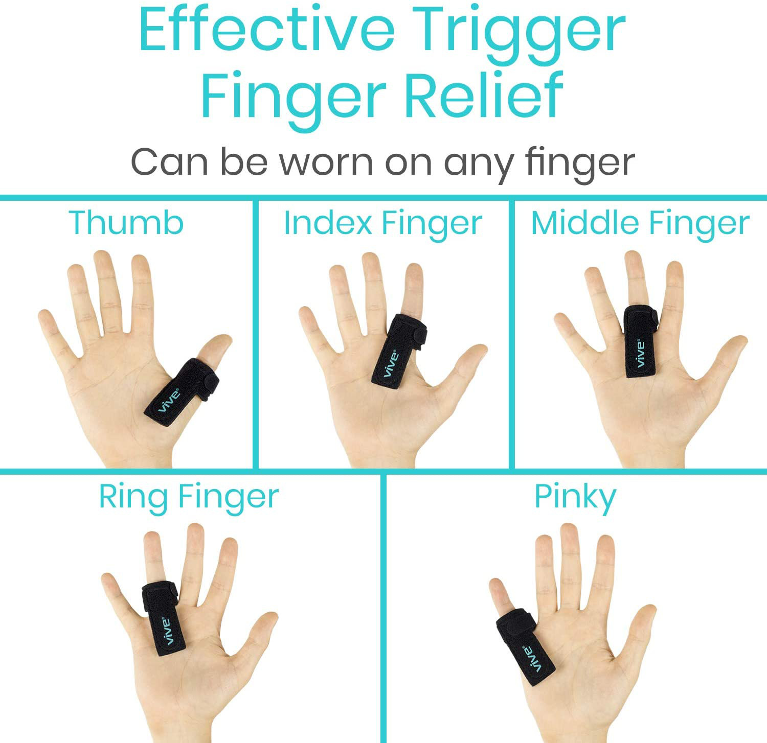 Vive Trigger Finger Splint-Support Brace for Straightening Curved, Bent, ADJUST.