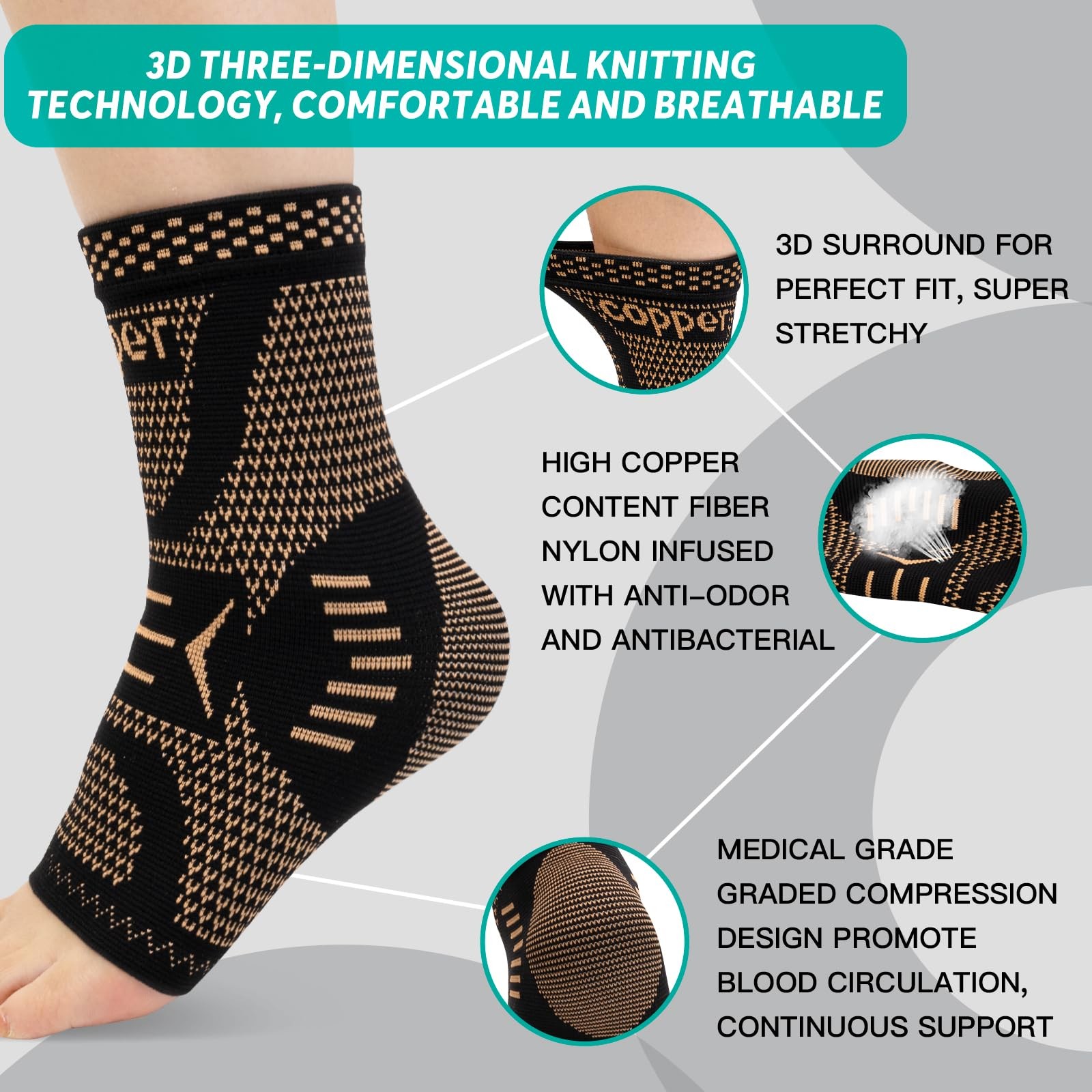 INDEEMAX Ankle Brace for Sprained Compression XX-Large, Copper Black