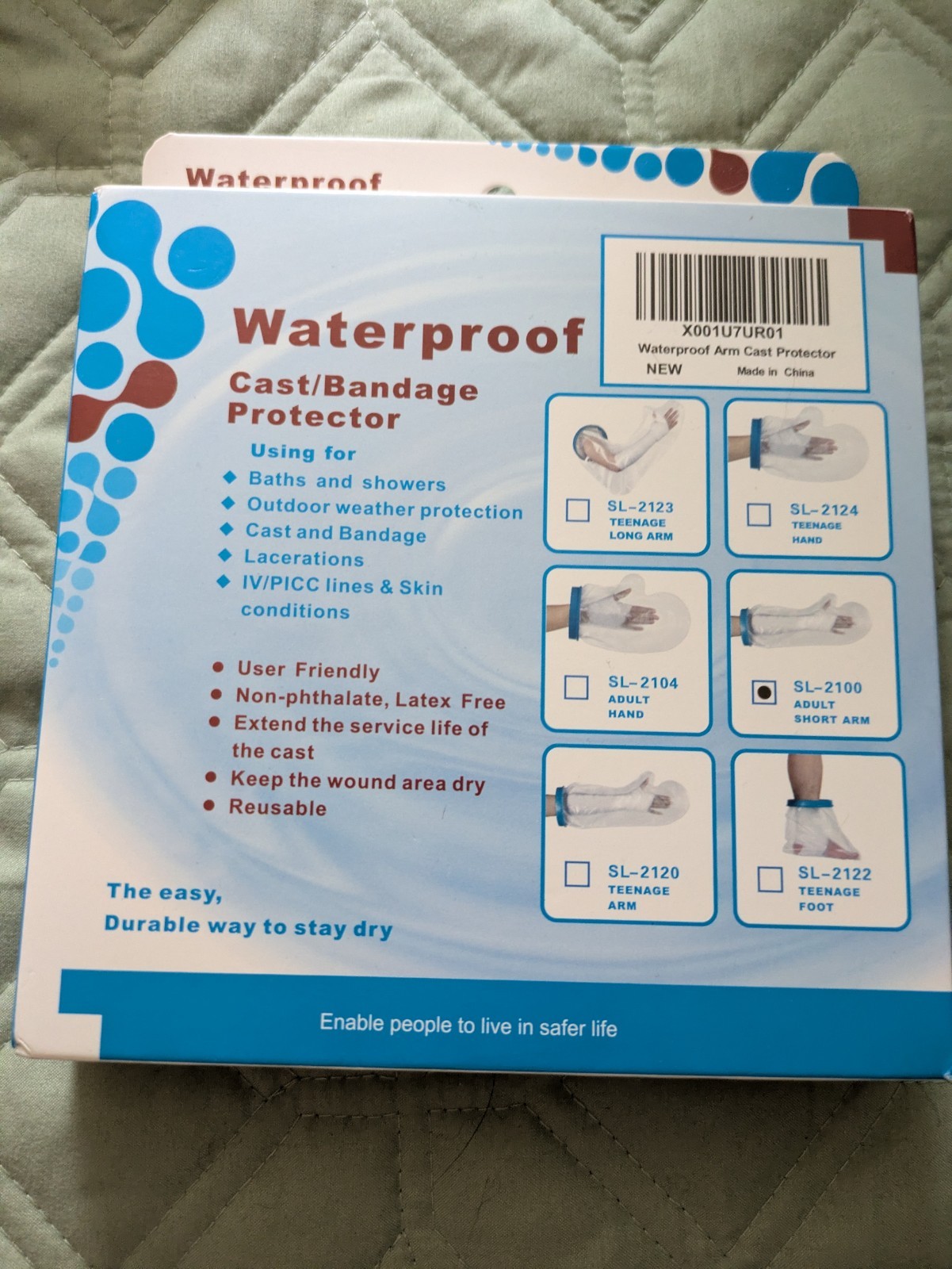 Adult Short Arm Cast Protection Vinyl Cover Waterproof Bandage Reusable SL-2100