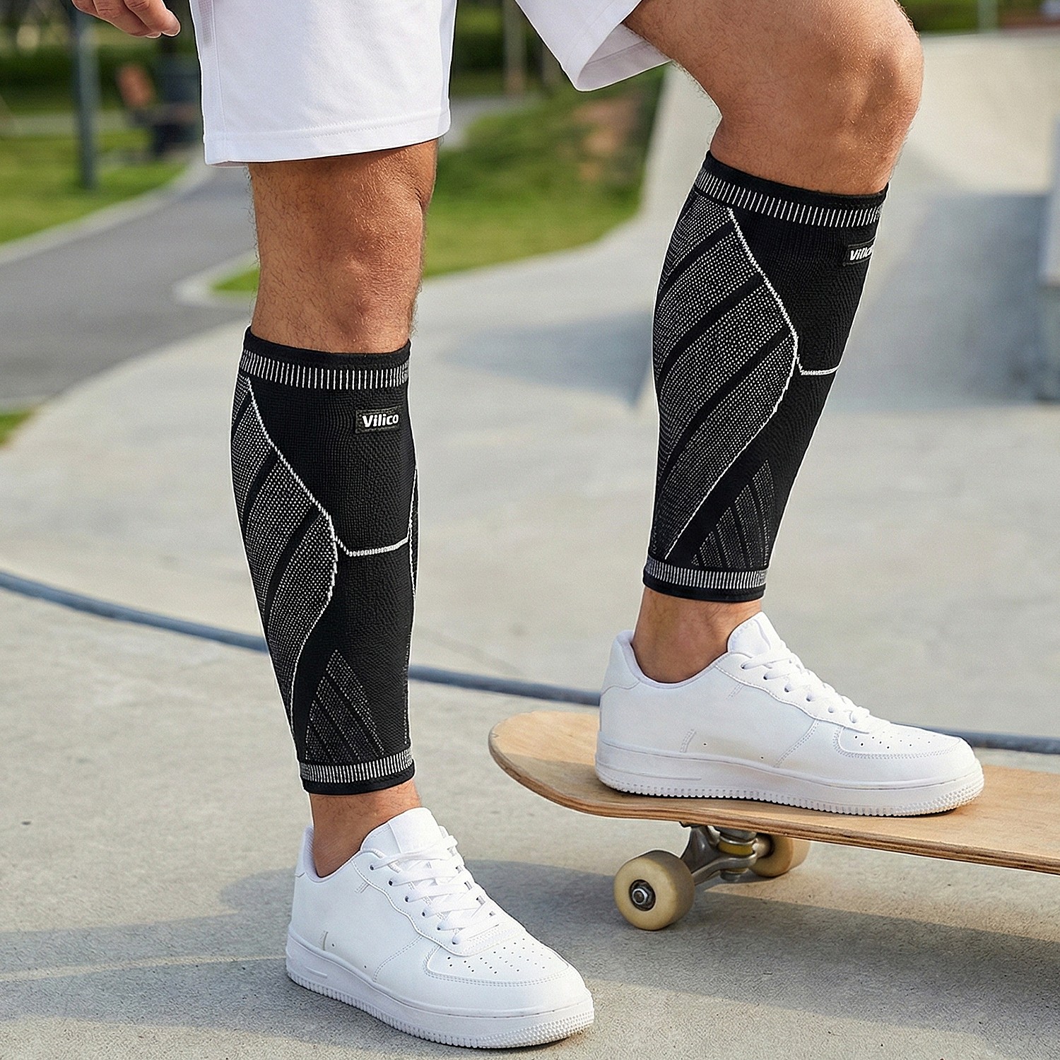 2PCS Running Athletics Compression Sleeves Leg Calf Shin Splints Knee Protection