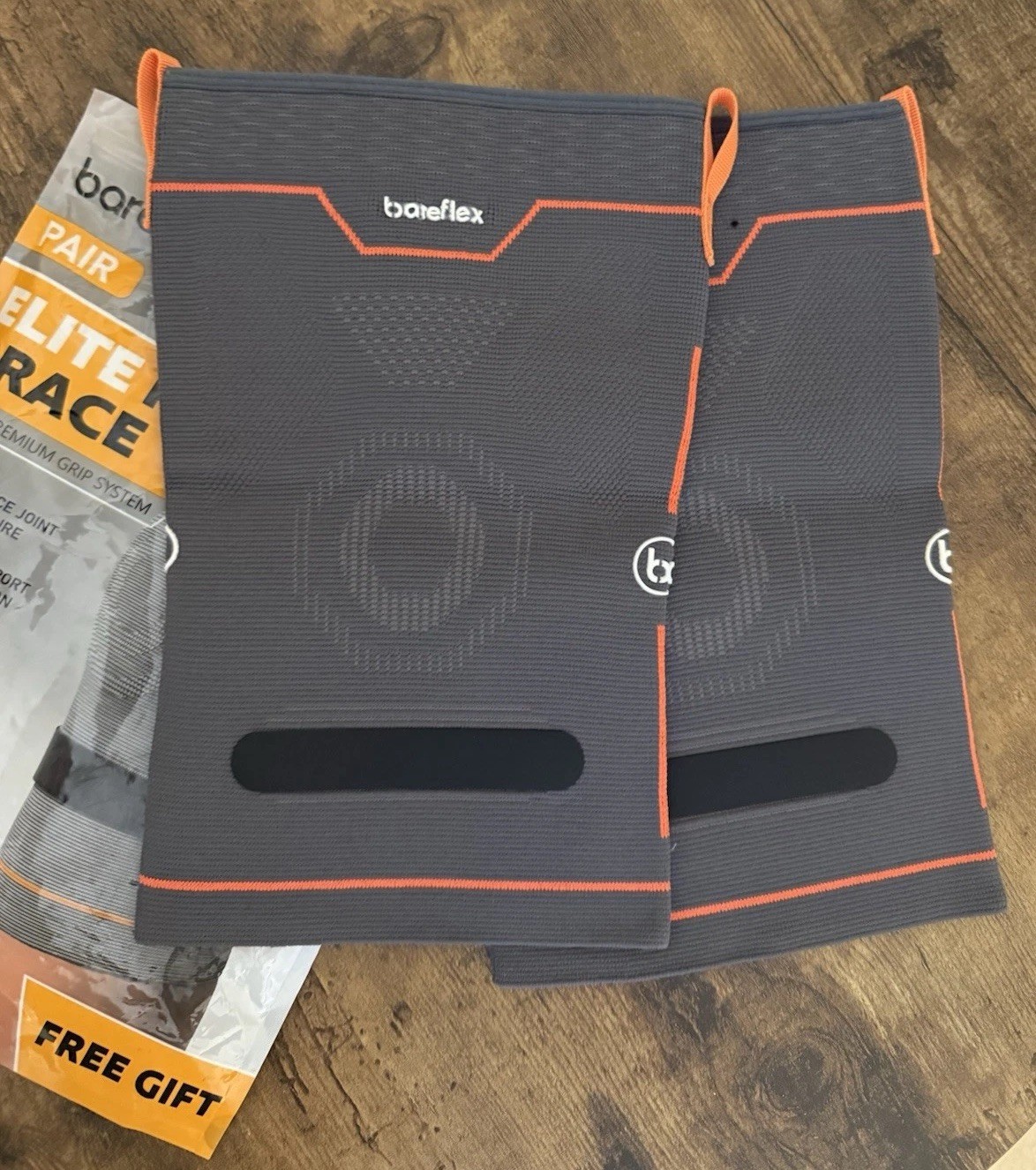bareflex Elite Knee Brace Pair XL Gray/Orange Knee Support Compression
