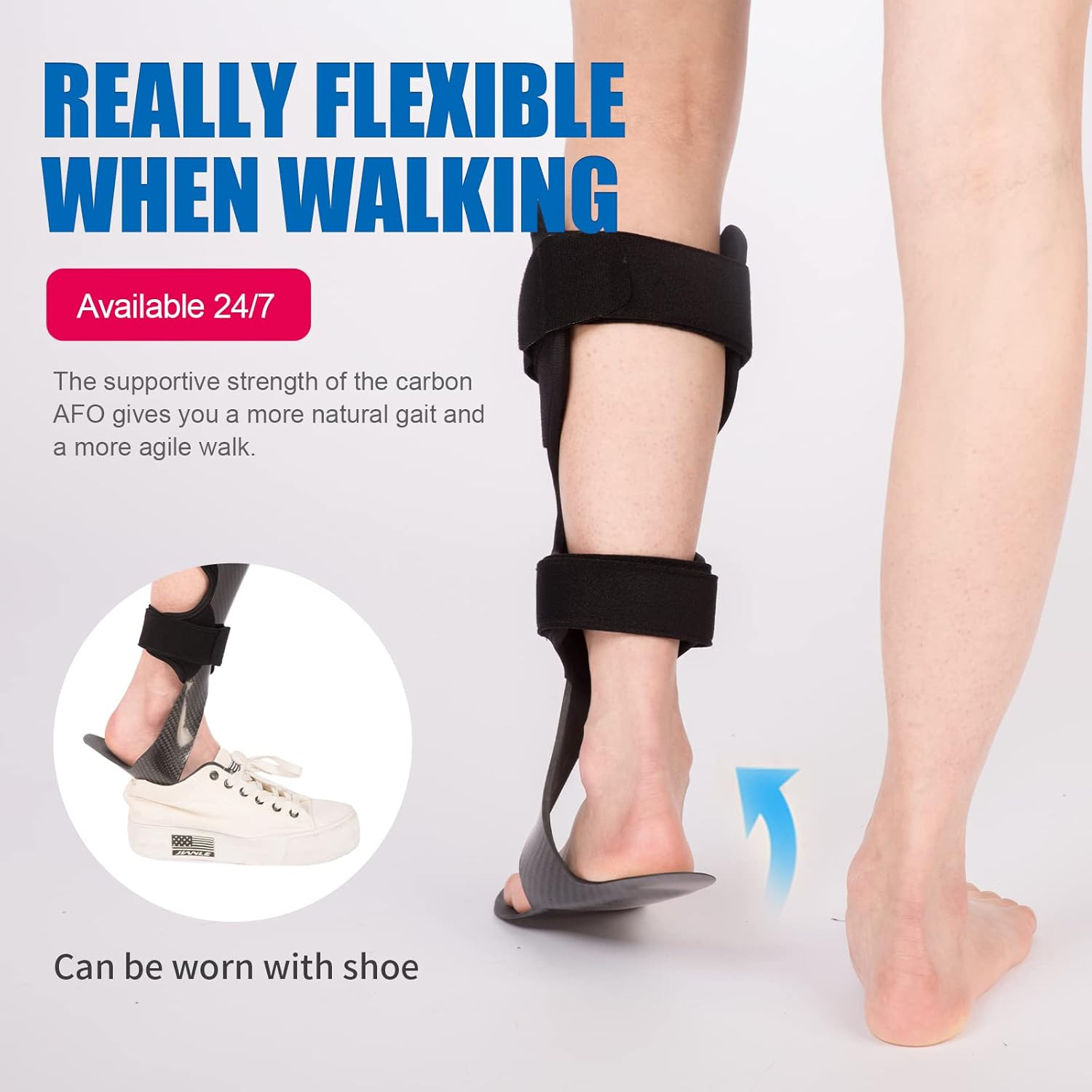 Lightweight Carbon Fiber AFO Brace for Drop Foot & Ankle Instability (Medium-Lef