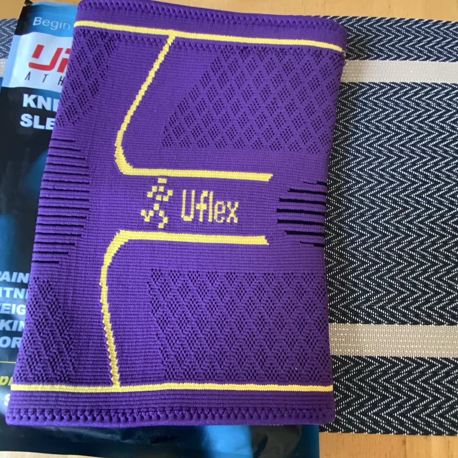 UFlex Athletics Knee Compression Sleeve XL, Anti-Slip Breathable, Purple/Gold