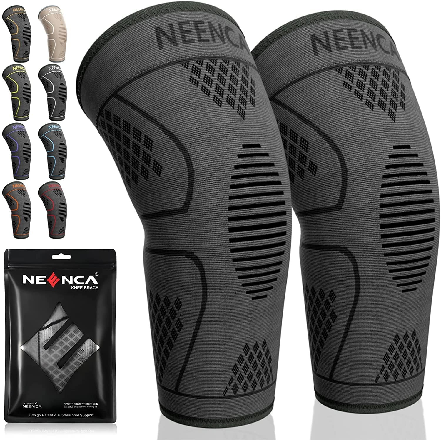 NEENCA Knee Braces for Pain Women & Men -2 Large, 2 Pack – Dark Black