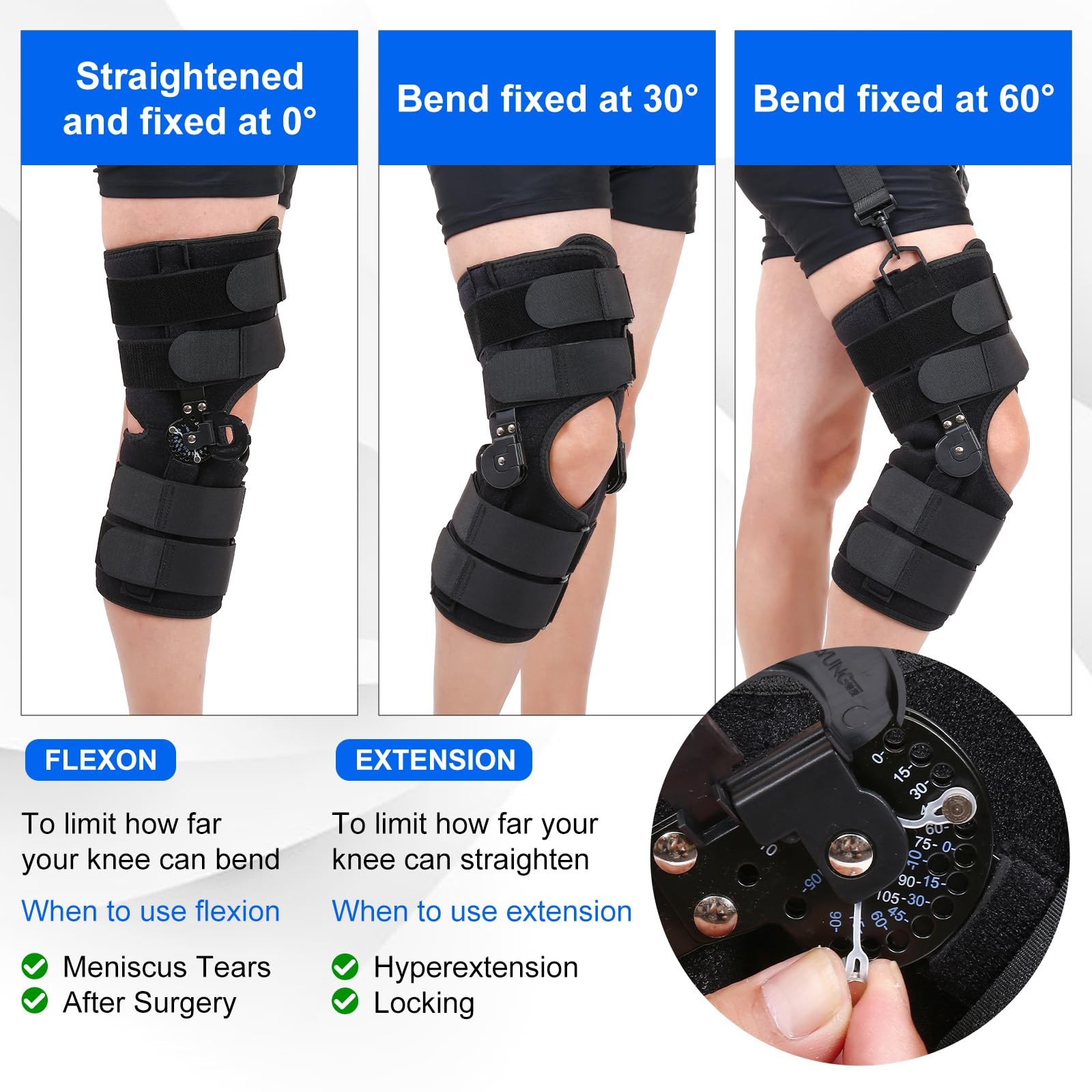 Mathgetin Hinged ROM Knee Brace with Side Stabilizers, Post Op Small