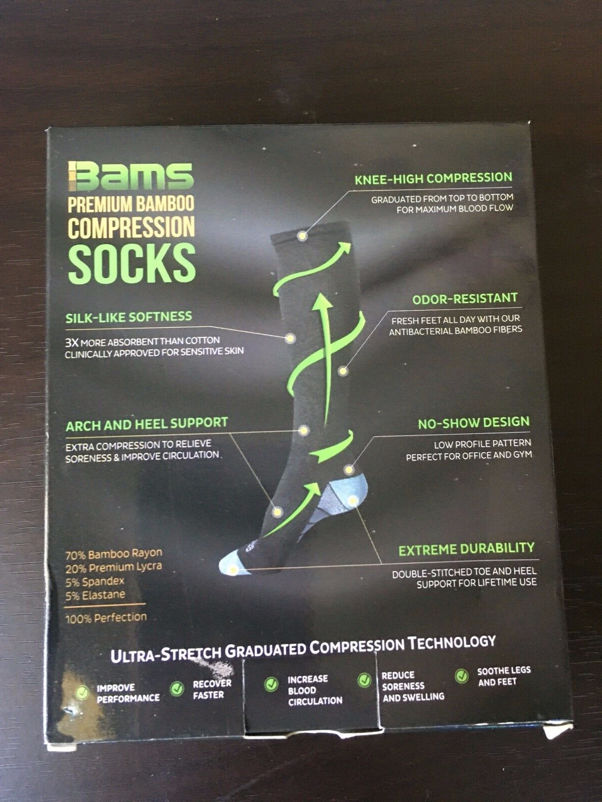 Bamboo Compression Socks 15-20 mmHg Graduated Compression Ultra Stretch Soft S/M
