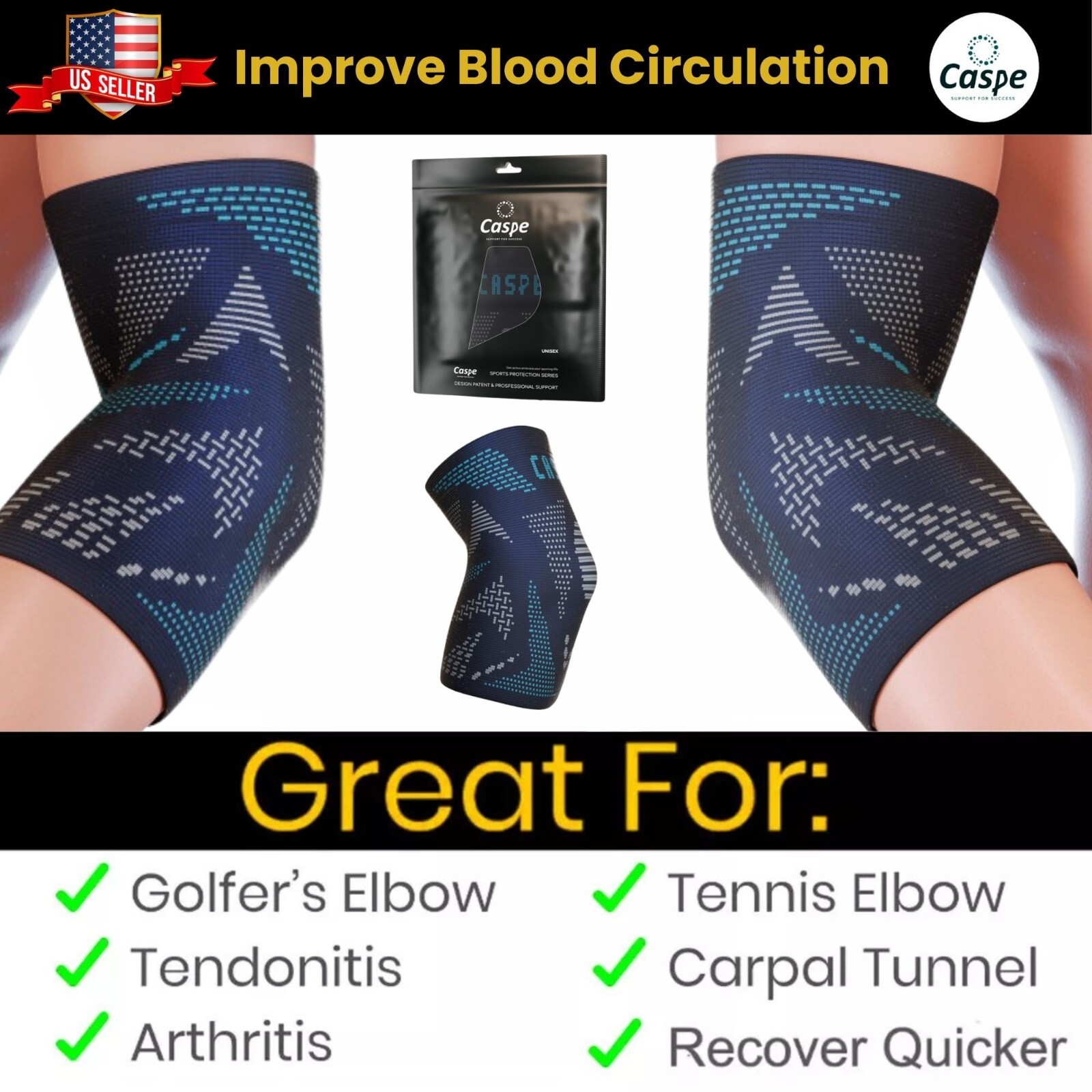2 Pack Elbow Brace Support Compression Sleeves Arthritis Tendonitis Pain Relief