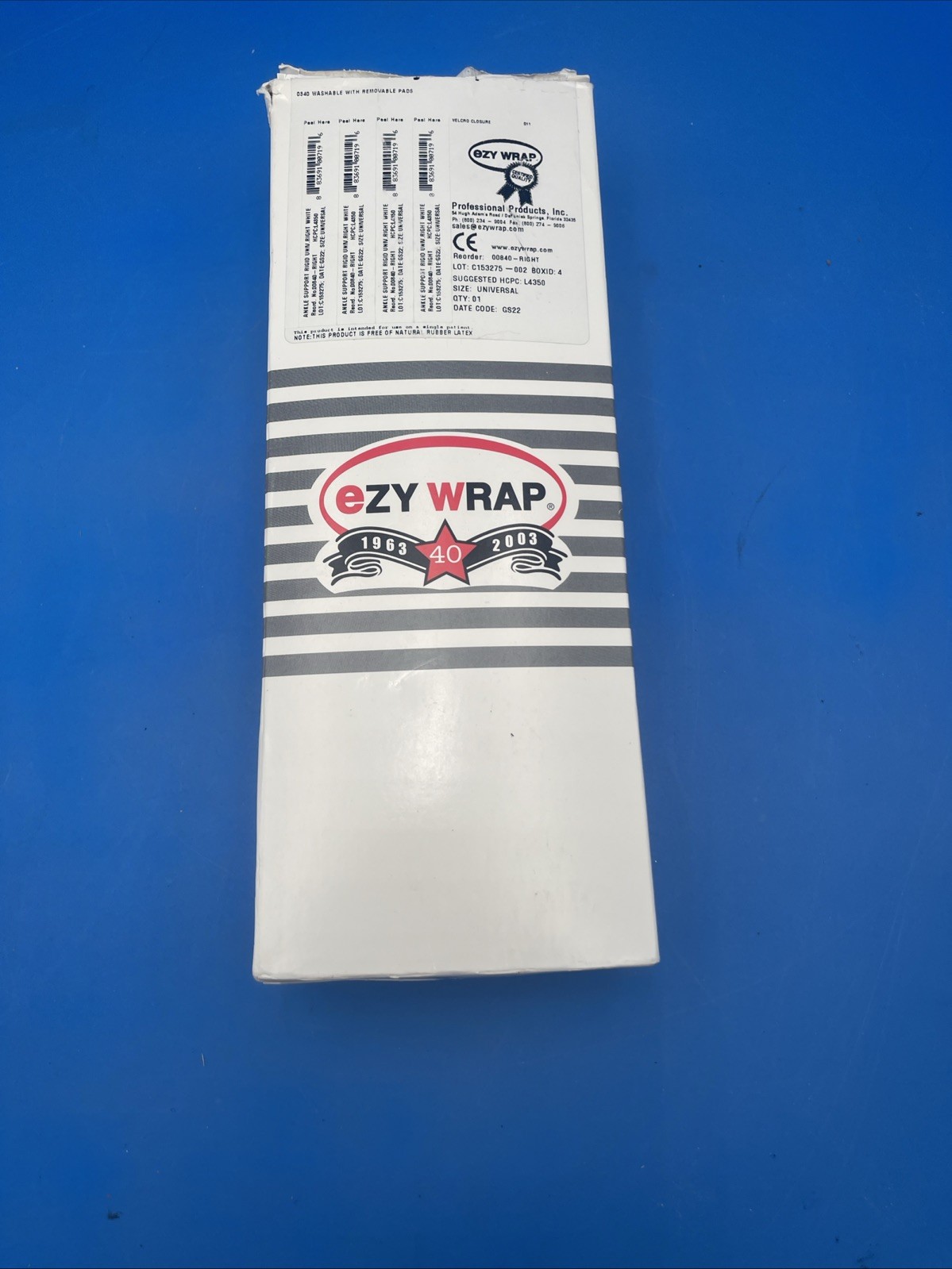 EZY WRAP 00840-RIGHT ANKLE SUPPORT RIGID OPEN BOX