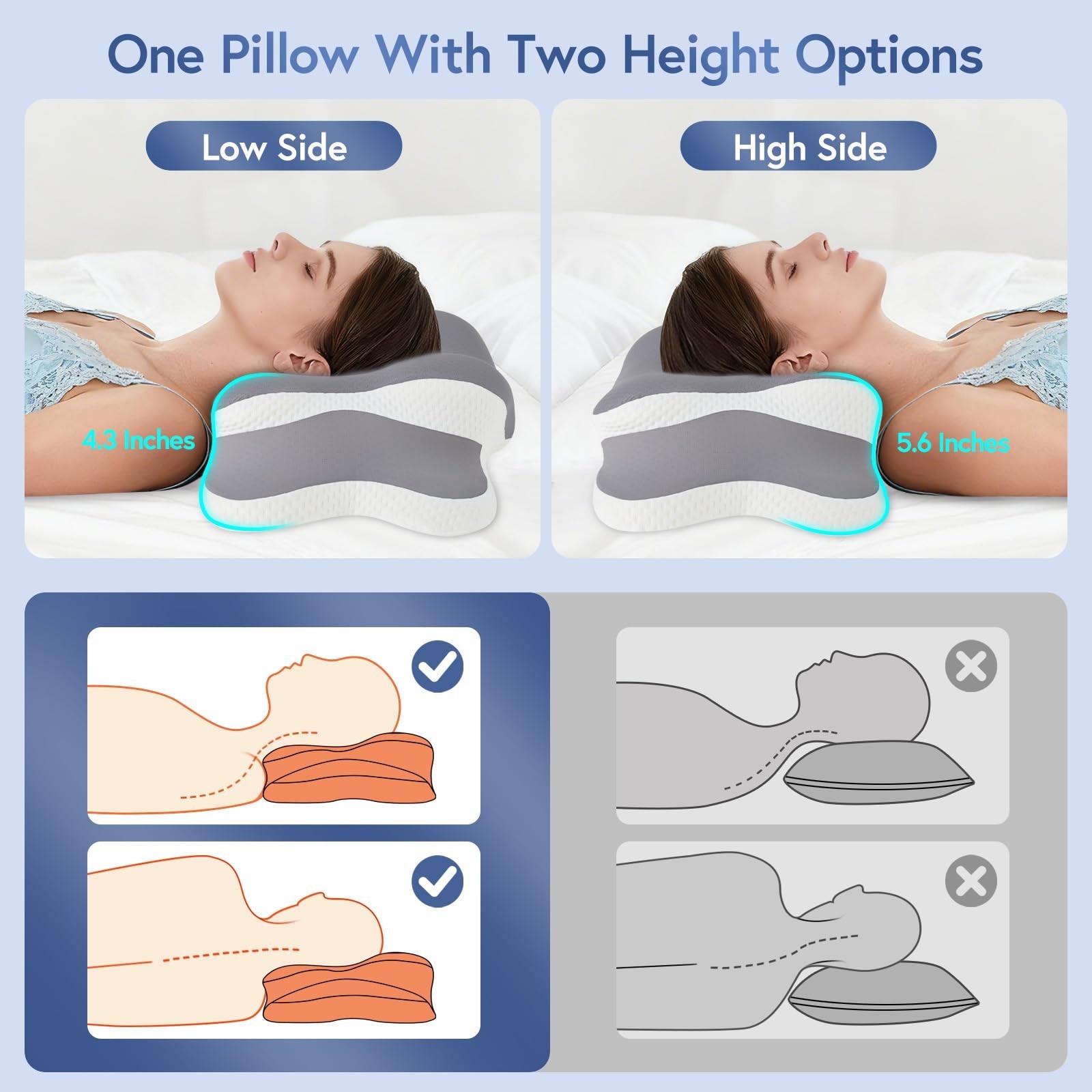 Ergonomic Cervical Neck Pillow for Neck Pain Relief, Dual-Height Adjustable C…