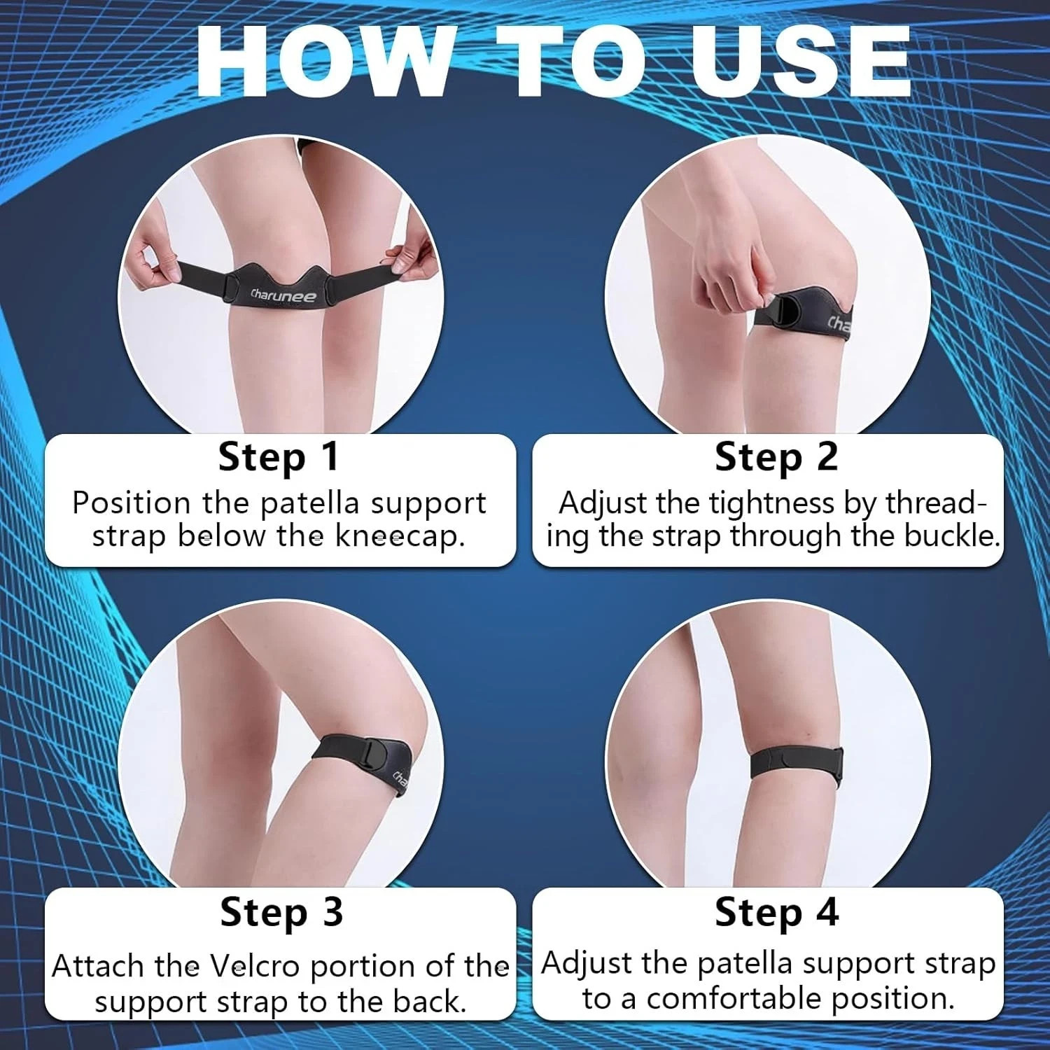 Charunee 2 Pack Patellar Tendon Support Strap Knee Brace for Women & Men,Silicon