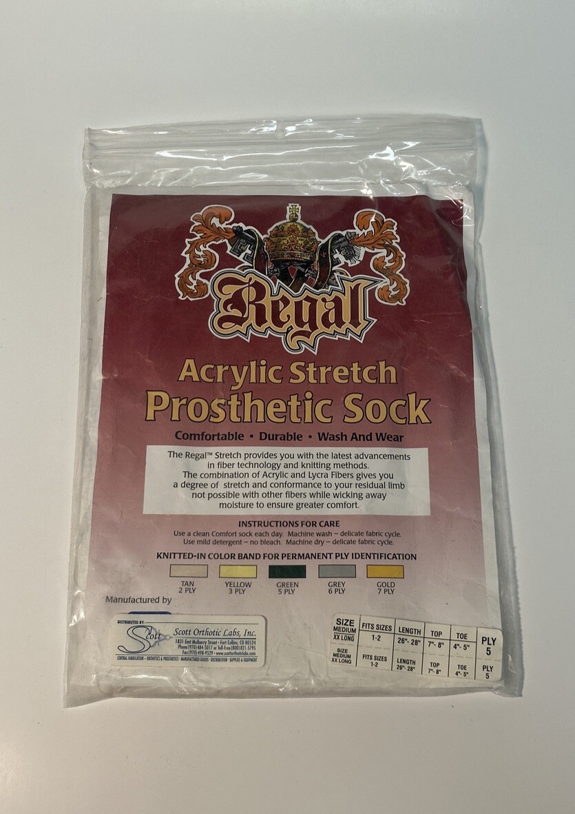 Regal Acrylic Stretch Prosthetic Sock, Size Medium/XX-Long, Ply 5