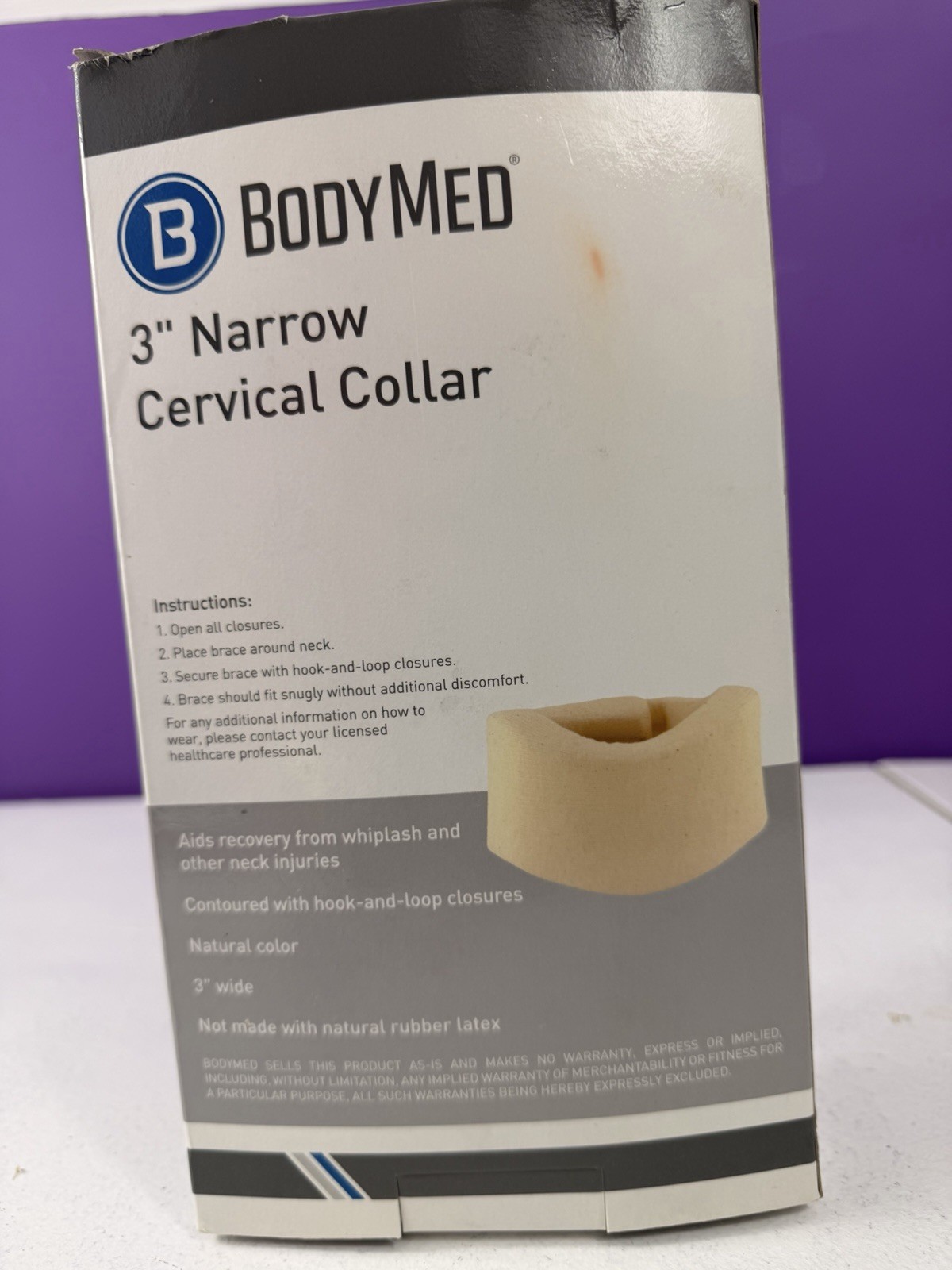 BodyMed Cervical Collar 3in Narrow Beige Foam Stabilization Hook-and-Loop