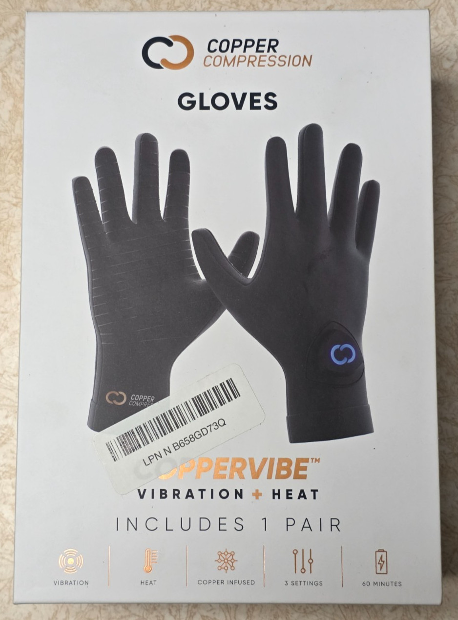 Copper Compression CopperVibe Vibration Heat Therapy Gloves Black New OPEN BOX