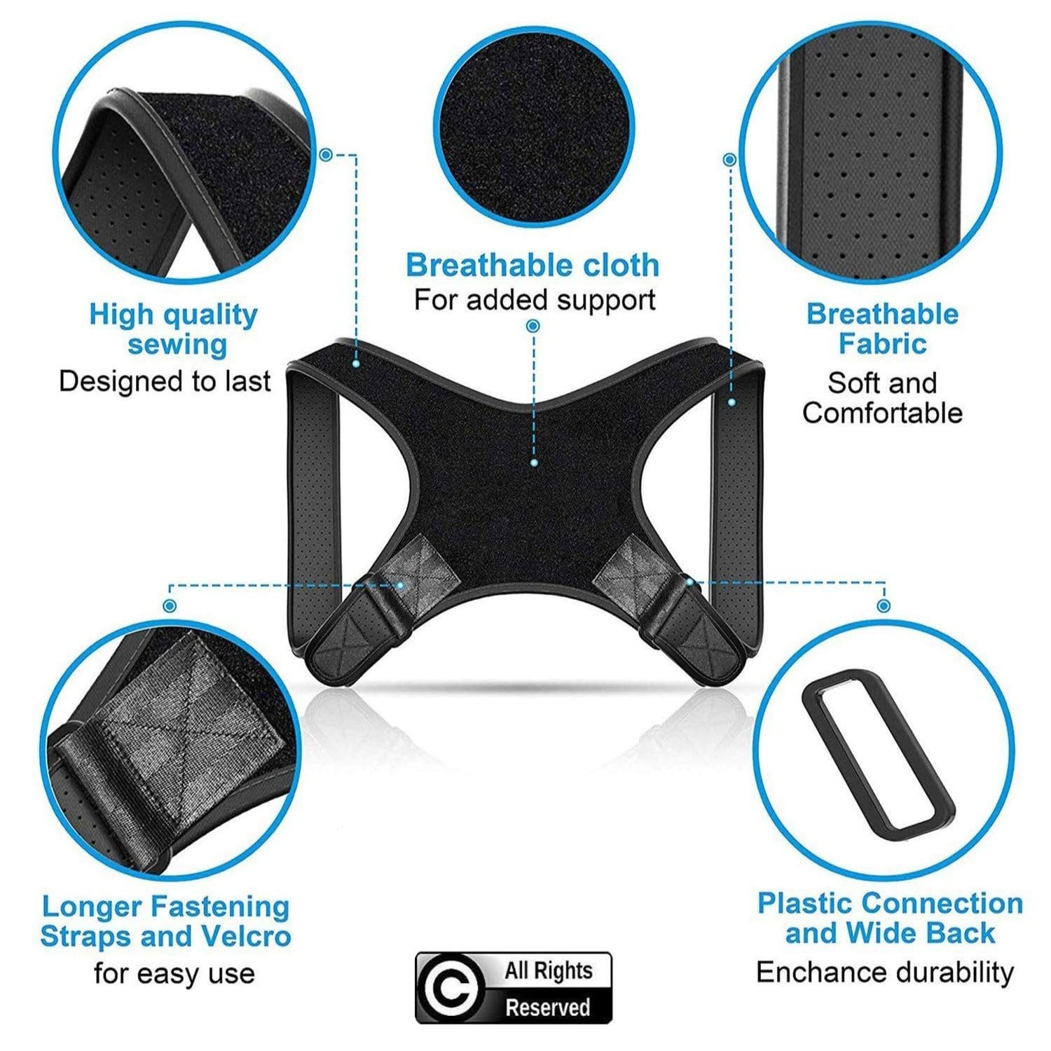 POAGL Adjustable Posture Corrector Brace for Men – Universal Fit, Black