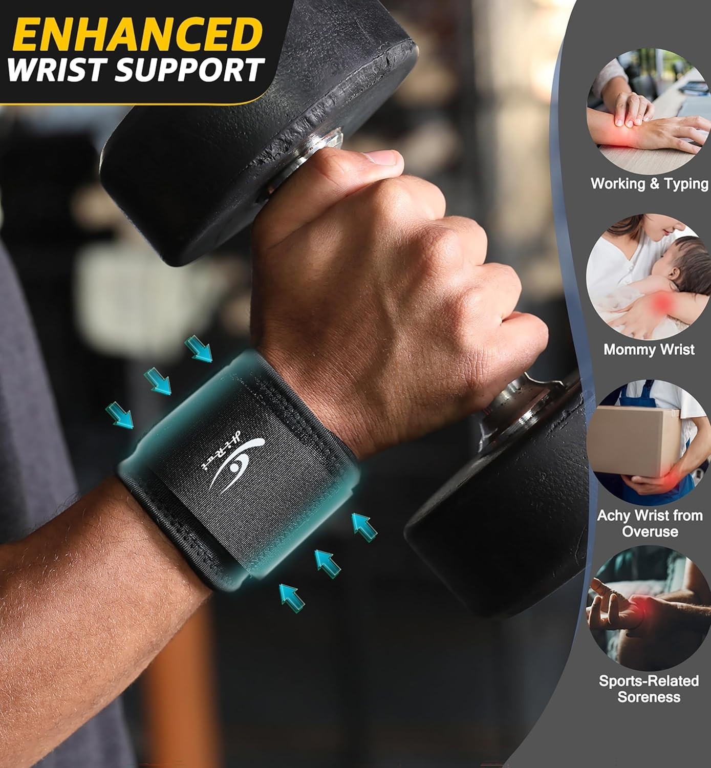 Wrist Compression Strap Brace Wrap Support for Weight Lifting Gym Fitness Workou