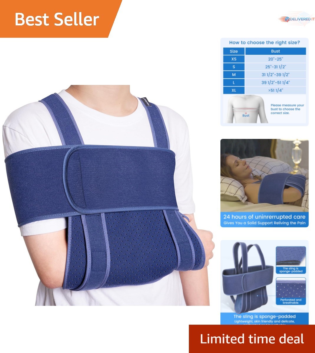 Soft Arm Sling for Sleep Shoulder Immobilizer for Rotator Cuff Tears Fractures