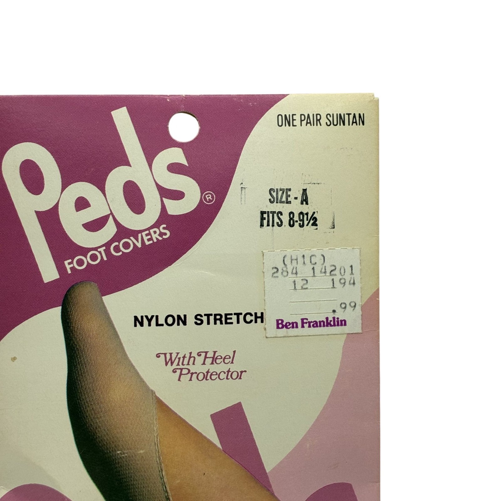 Peds Nylon Stretch Foot Covers With Heel Protector Size A Fits 8-9.5 Suntan